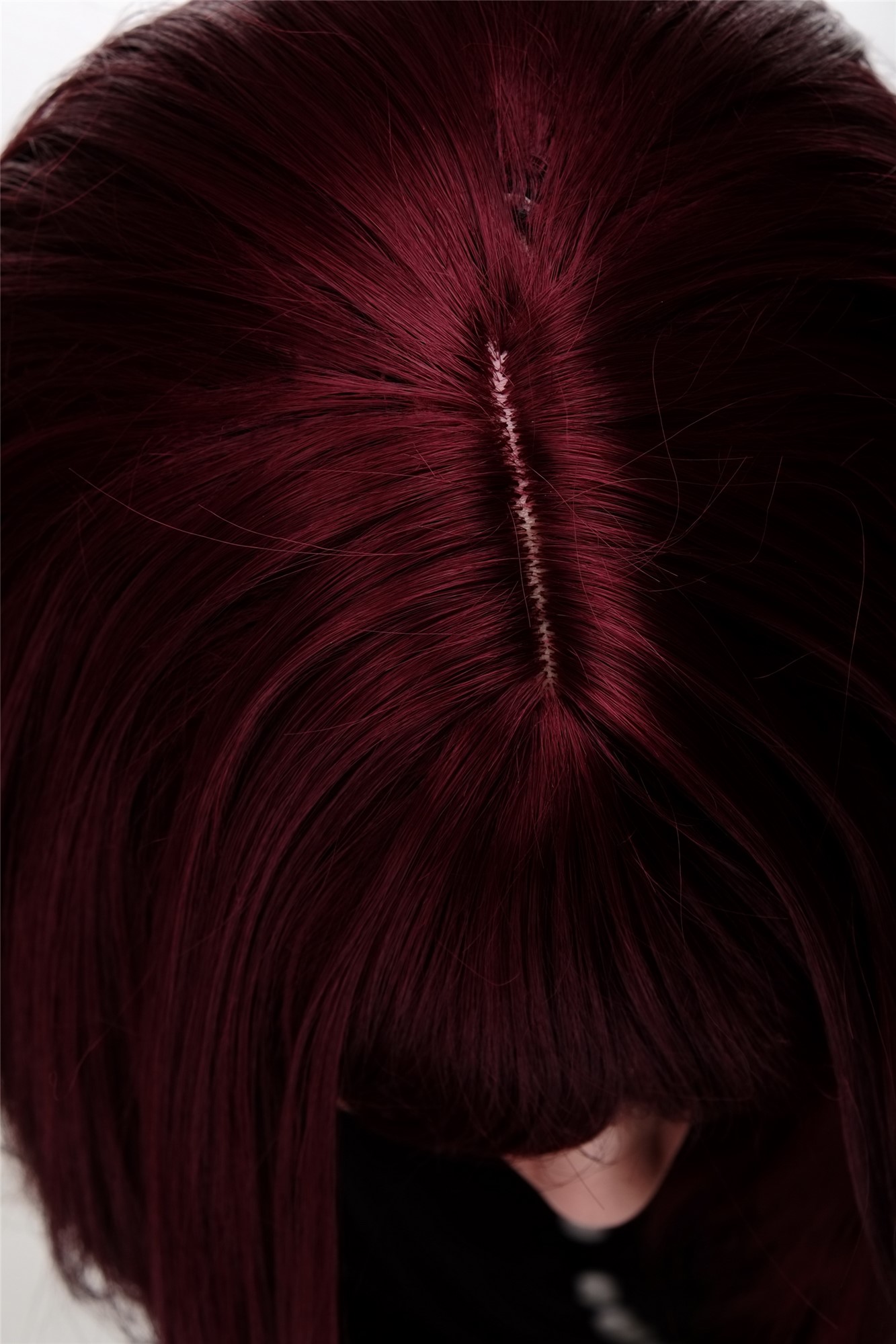 hochwertige Qualitätsperücken, Frauen Perücke schulterlang glatt gestufte Haare Rot Granatrot 3003-39, Ansicht 5, WIG ME UP: Ihr Perücken Online Shop glatte Tressen-Perücke mit Kopfhaut-Imitat Granatrot lange Haare für Damen