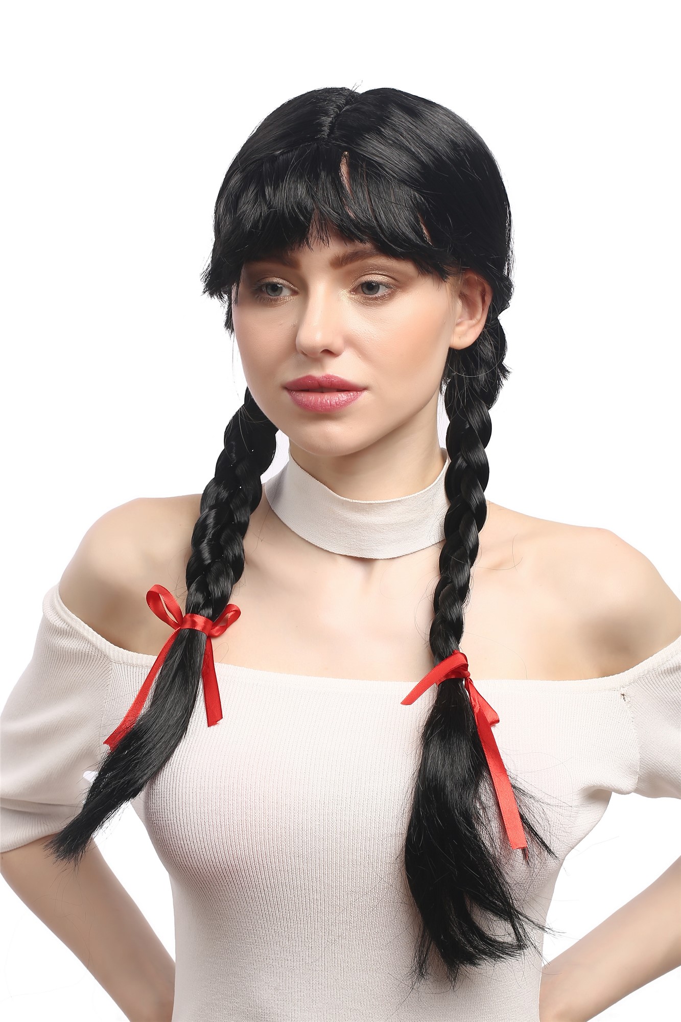 Party Wig, Ladies, Black, Braided, long