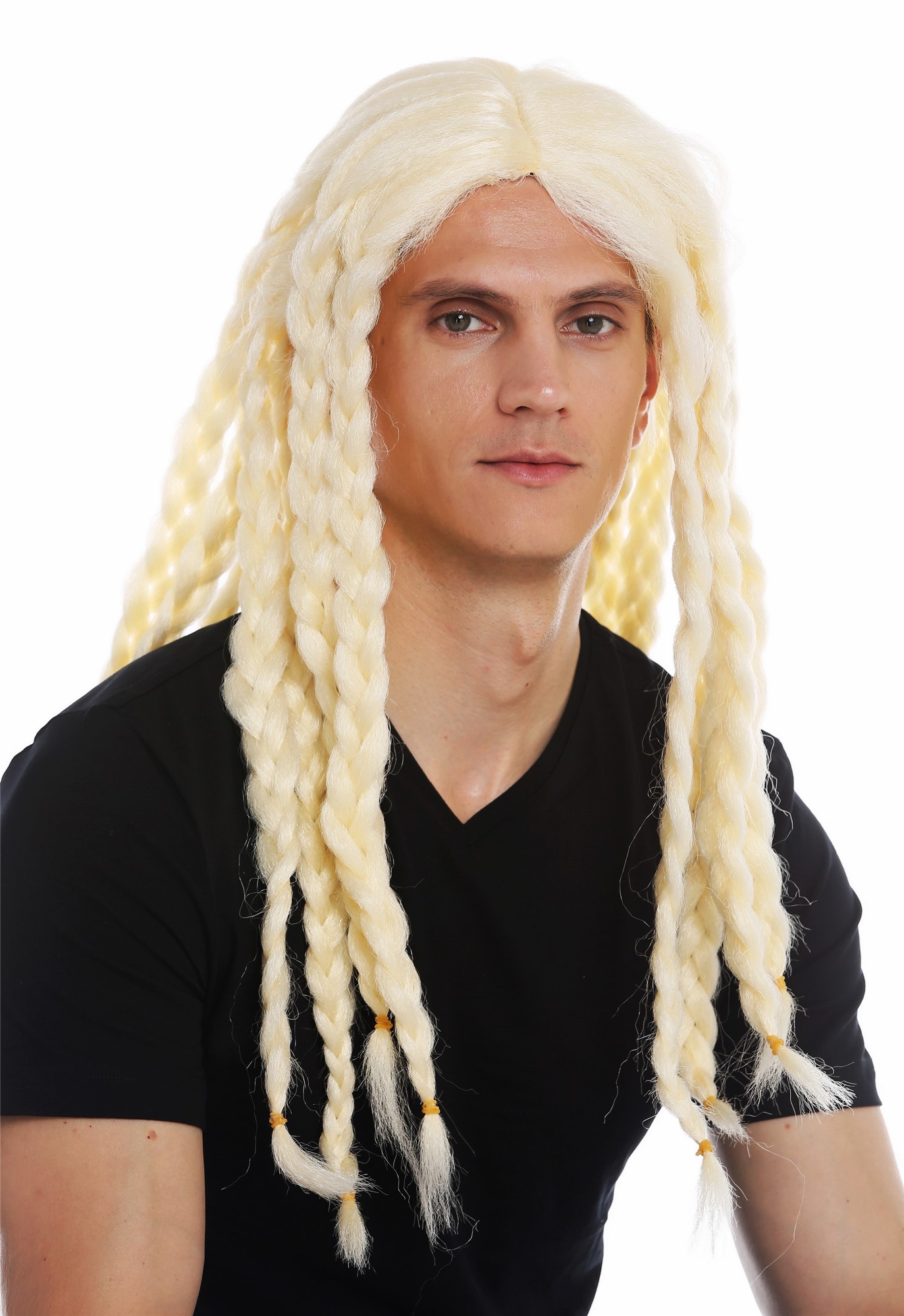 Wig carnival Halloween men women long plaited braid blonde viking 68286, front view, WIG ME UP: Your Perücken Online Shop Party Wig, Unisex, light blonde, Braided, long