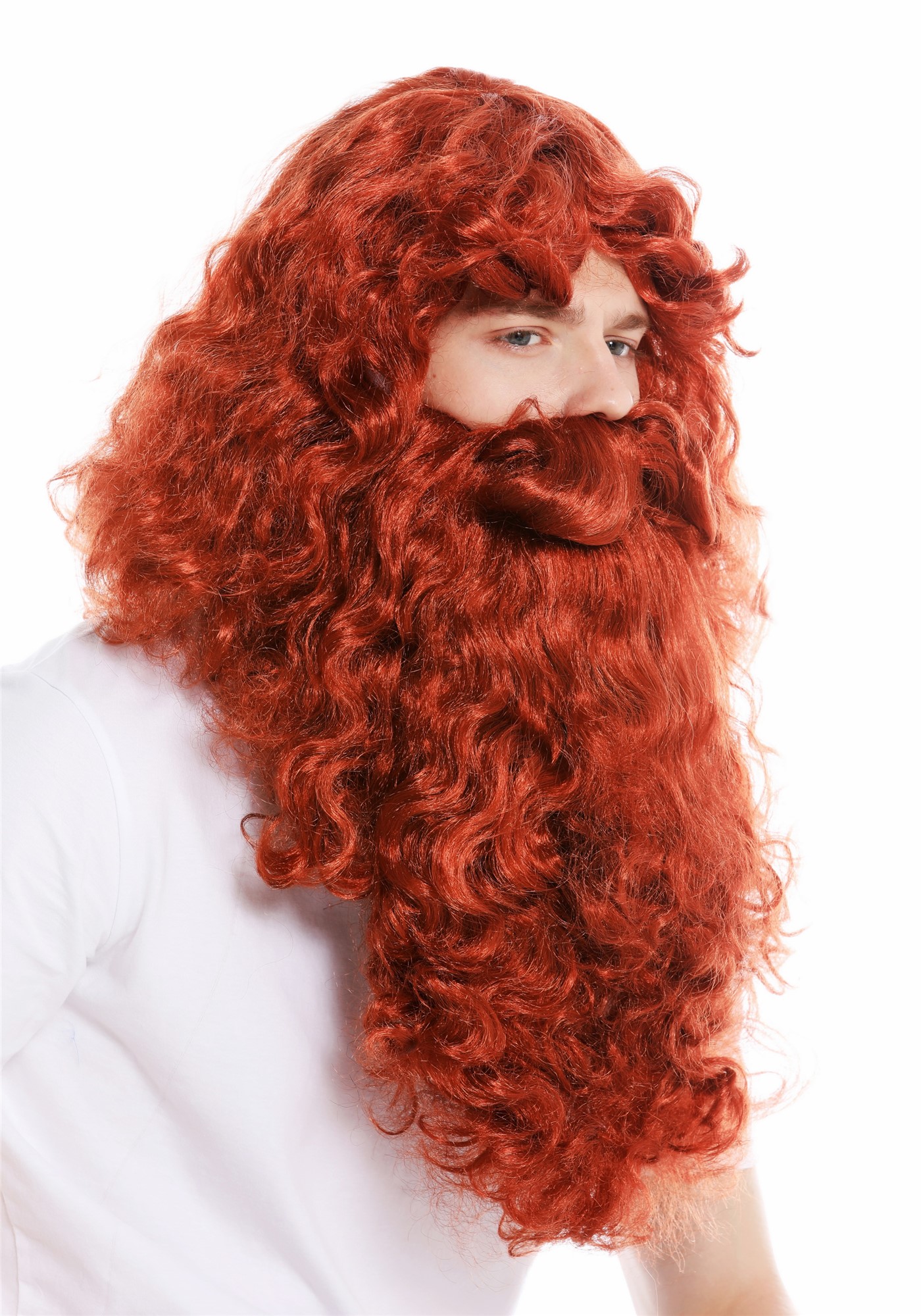 günstige Party Perücke, Perücke Bart Prophet Zauberer Rot 46-A+B-ZA131, Vorderansicht, WIG ME UP: Ihr Perücken Online Shop lockige Party Perücke Dunkel-Kupferrot kurze Haare für Herren