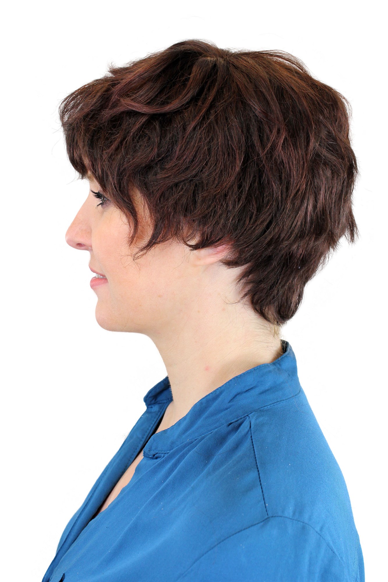 hochwertige Qualitätsperücken, Echthaarperücke Wellig Kurz Kastanie T8301HH-2T33, Ansicht 2, WIG ME UP: Ihr Perücken Online Shop wellige Tressen-Perücke mit Kopfhaut-Imitat 100% Echthaar Braun kurze Haare für Damen