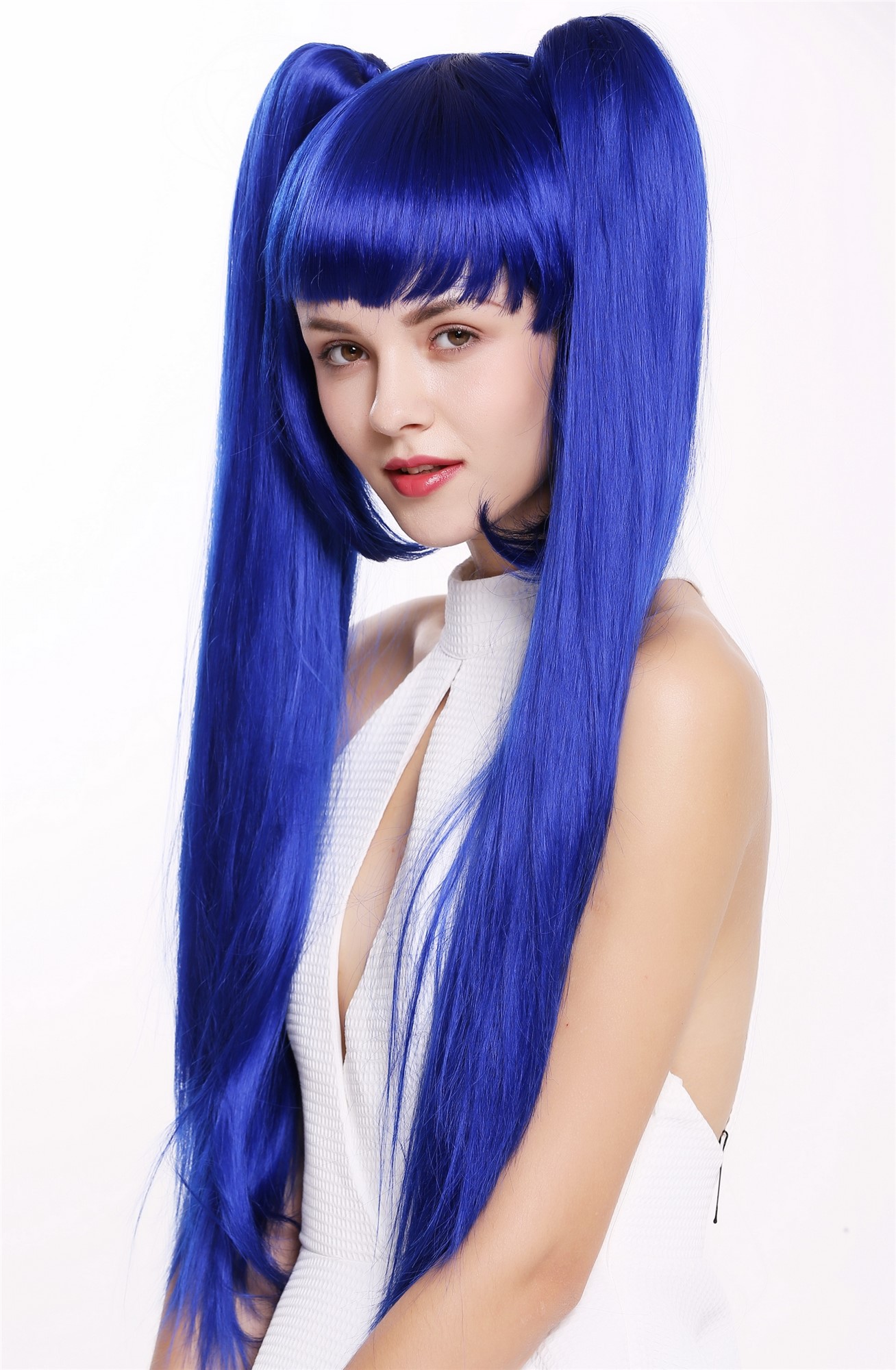 Lady Women Wig Cosplay Lolita 2 long pigtails ponytails removeable blue ZM-1708, view 3, WIG ME UP: Your Perücken Online Shop Quality Wigs, Ladies, Blue, straight, long