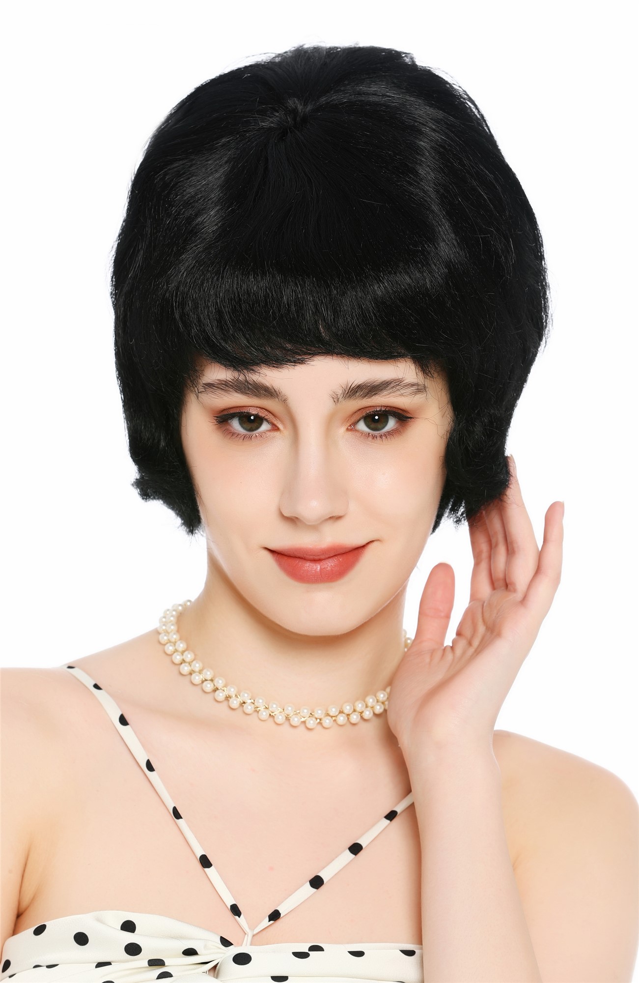 Perücke Damen Retro Vintage 50er 60er Beehive hochtoupiert Pony Schwarz DW3436-1