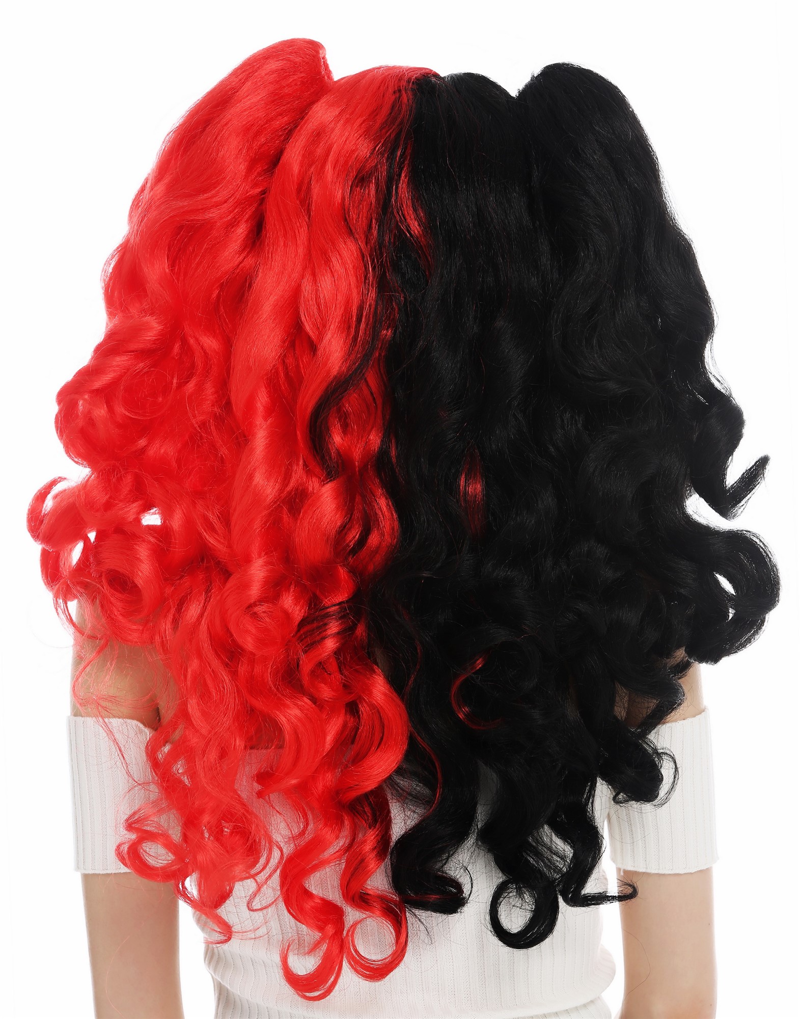 Party Wig, Ladies, deep black and bright red mix, curled, long