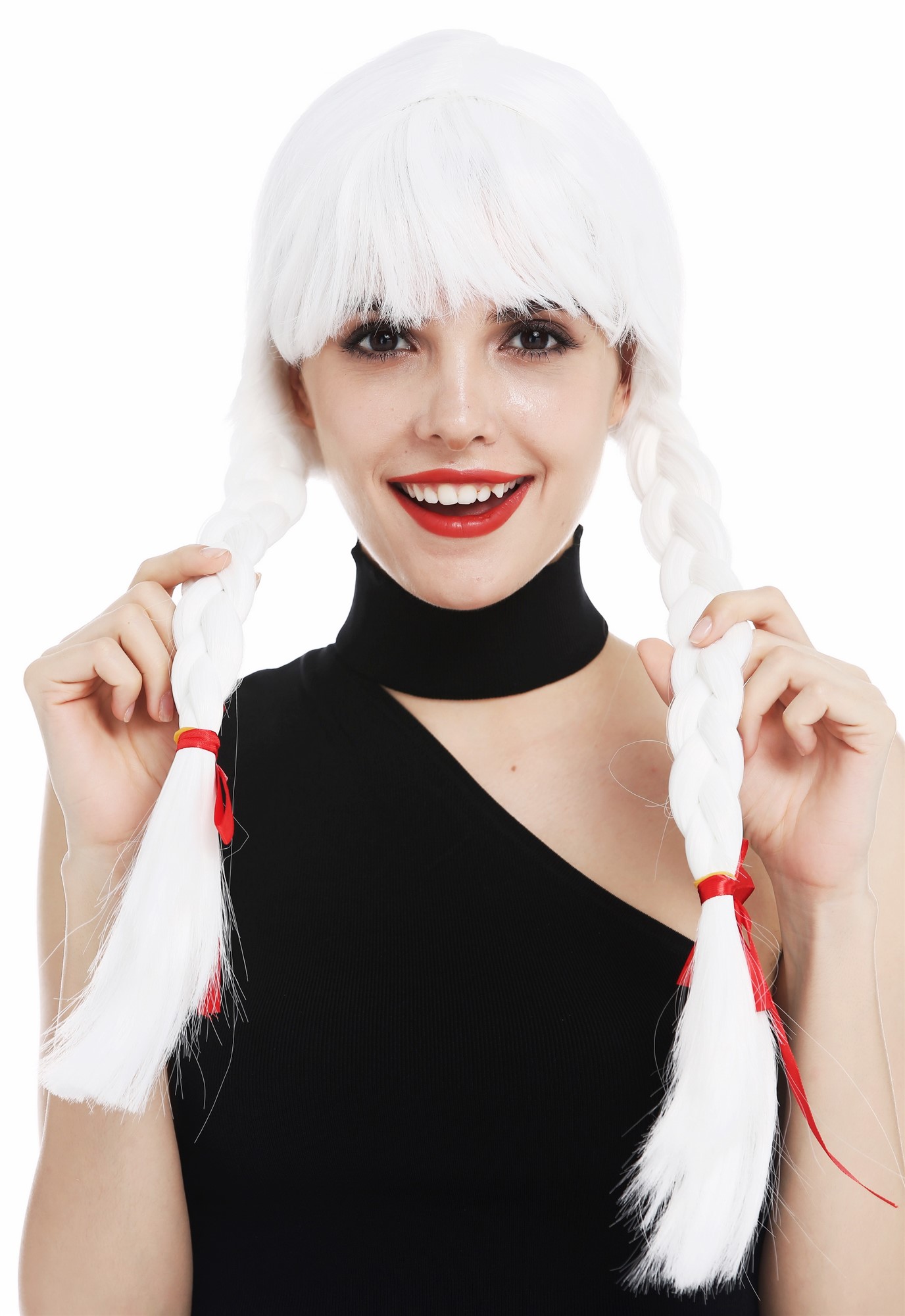 Lady women's wig Halloween carnival long plaited braids fringe white XR-008, view 2, WIG ME UP: Your Perücken Online Shop Party Wig, Ladies, White, Braided, long