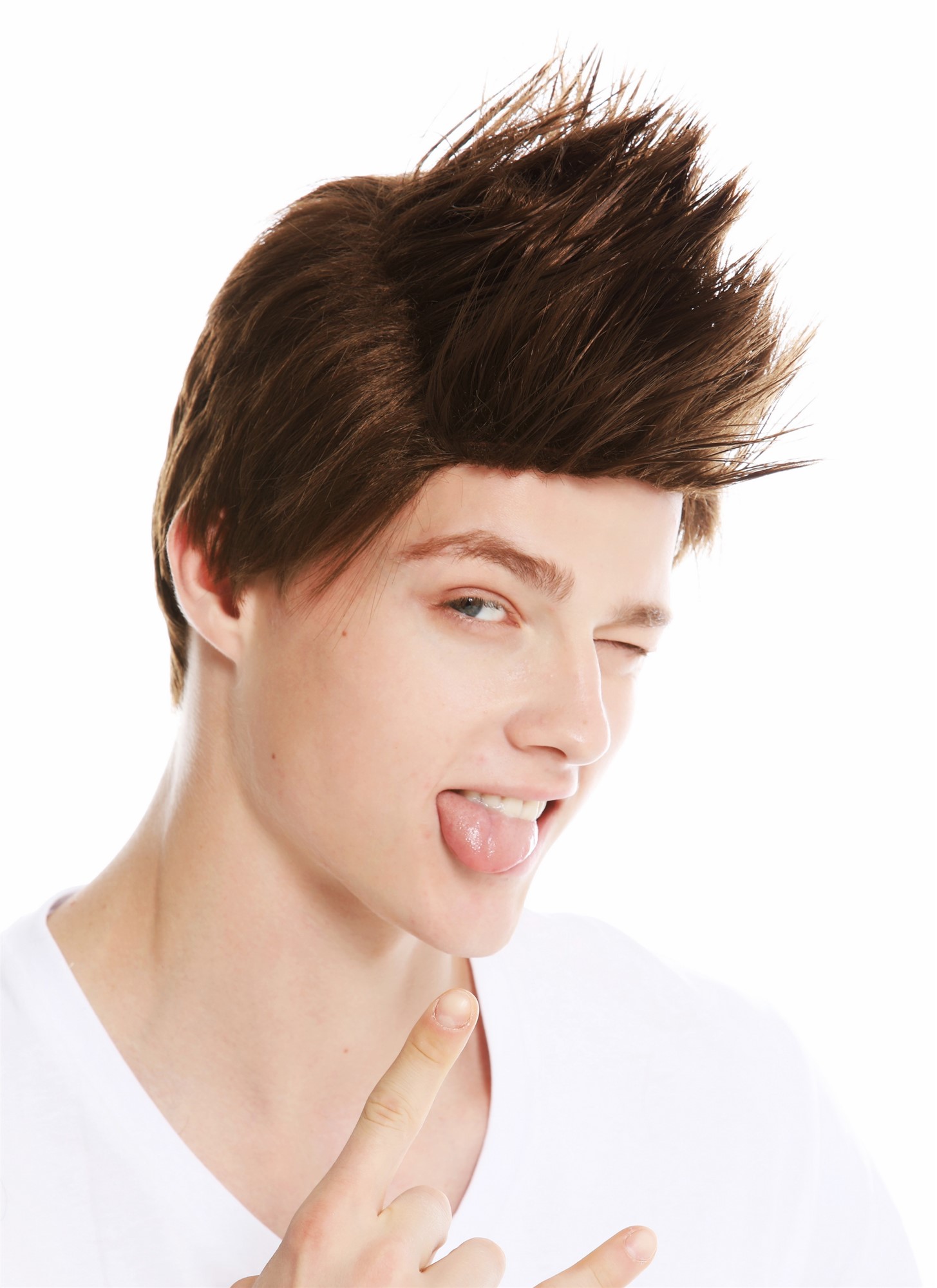 hochwertige Qualitätsperücken, Perücke hochtoupiert 80er Iro Braun WL-3034-8, Ansicht 2, WIG ME UP: Ihr Perücken Online Shop glatte Tressen-Perücke Dunkelbraun kurze Haare für Unisex