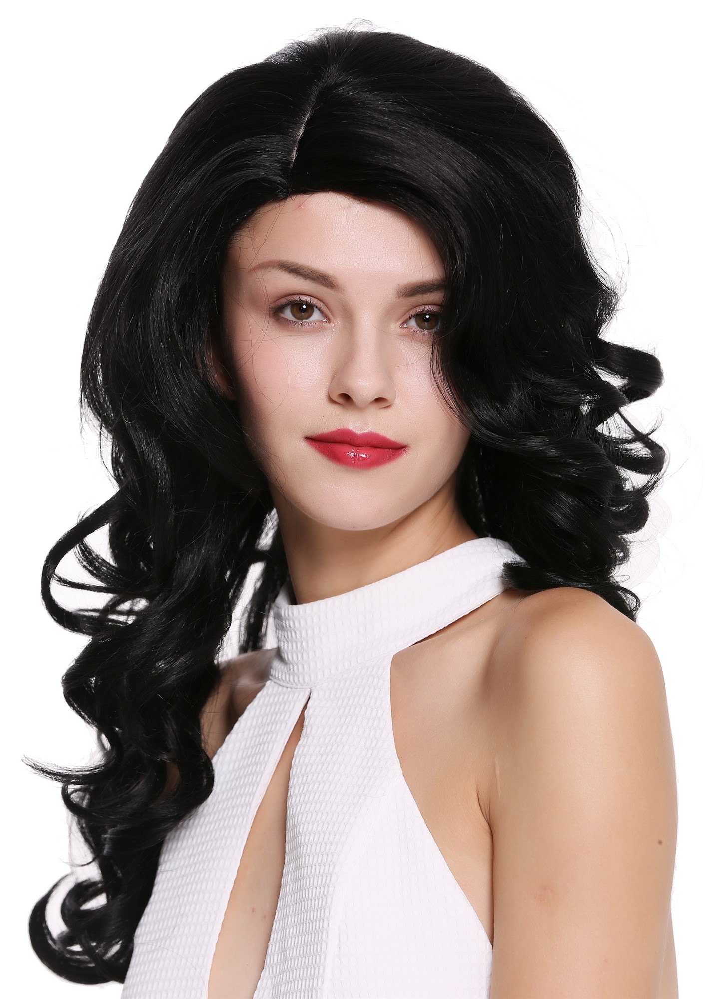 Lady women wig long wavy parting teased volume black Diva DW1948, front view, WIG ME UP: Your Perücken Online Shop Quality Wigs, Ladies, Black, wavy, long