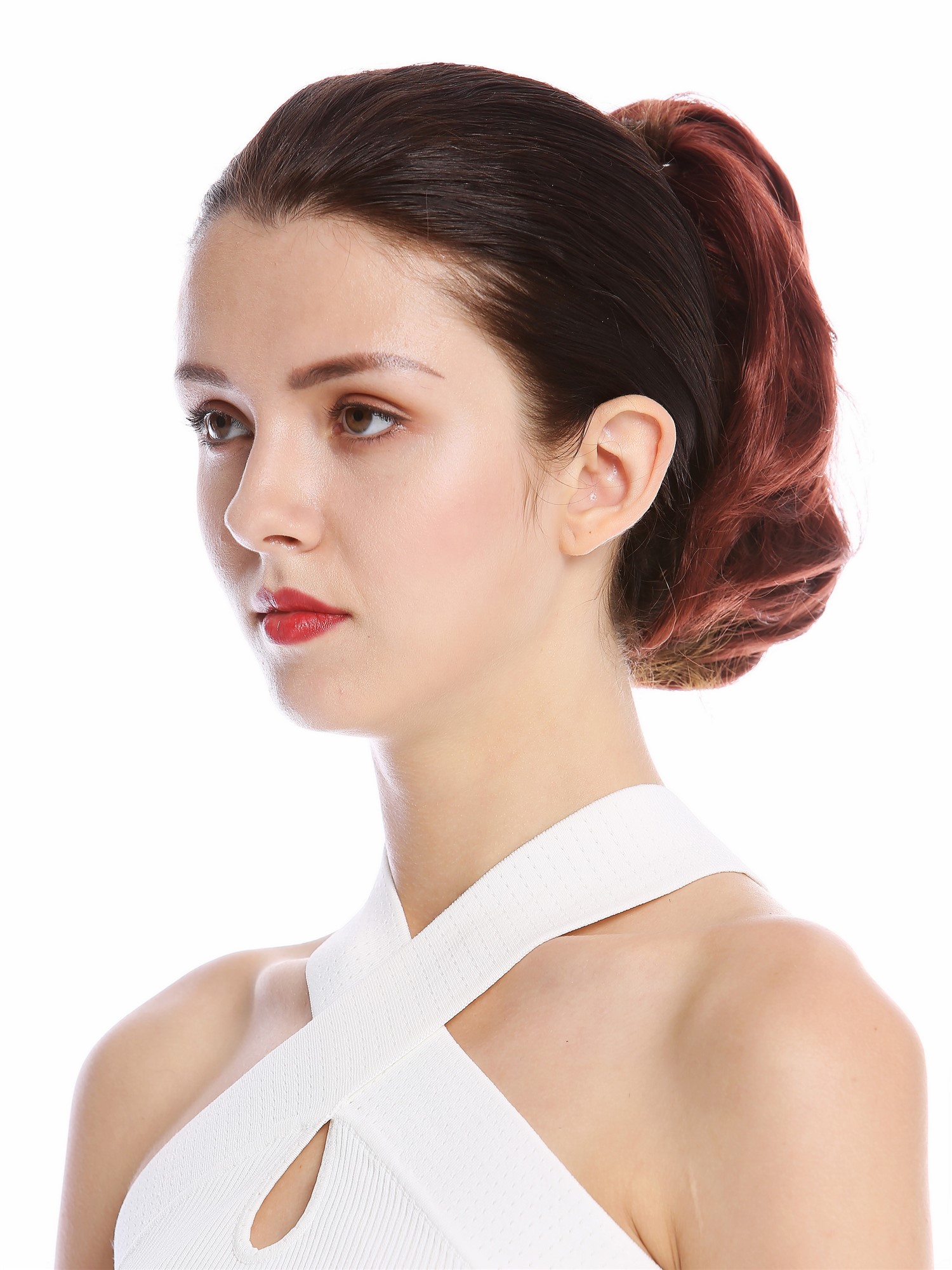 Ponytail Hairpiece Extensions short great volume wavy auburn reddish brown 1028, view 3, WIG ME UP: Your Perücken Online Shop Ponytails, golden-reddish brown, straight, short