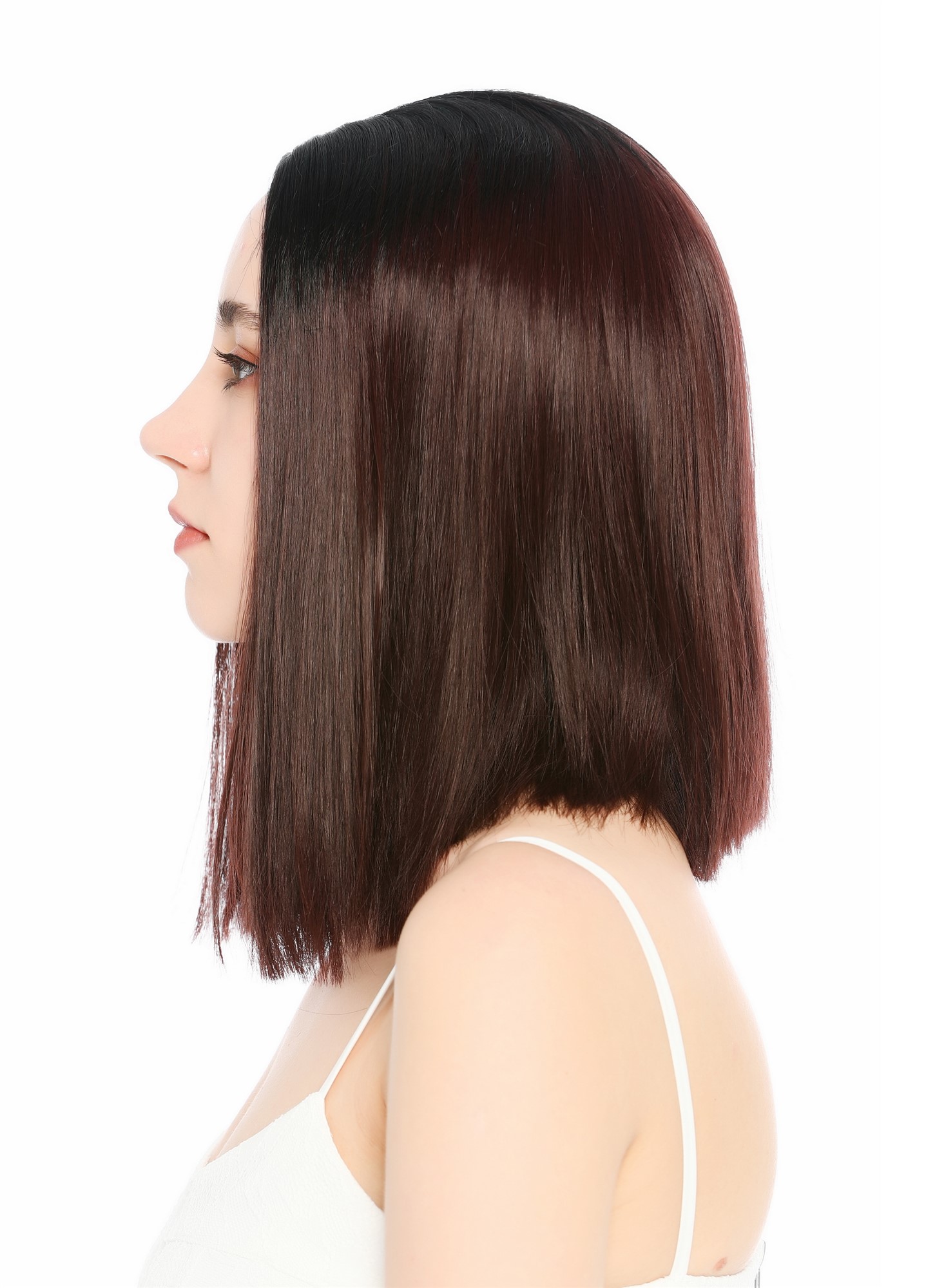 Perücke Damen schulterlang Longbob glatt Mittelscheitelt Ombre Schwarz Rotbraun GFW4029S-99J+1B