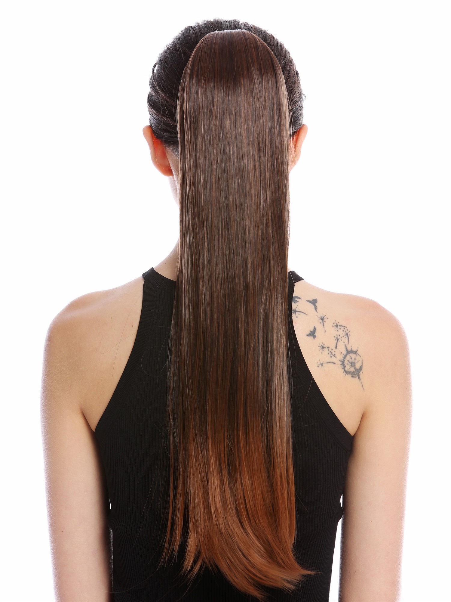 Ponytail Hairpiece comb ribbon wrap-around long smooth chestnut brown YZF-1094S, view 2, WIG ME UP: Your Perücken Online Shop Ponytails, brown mix, straight, long