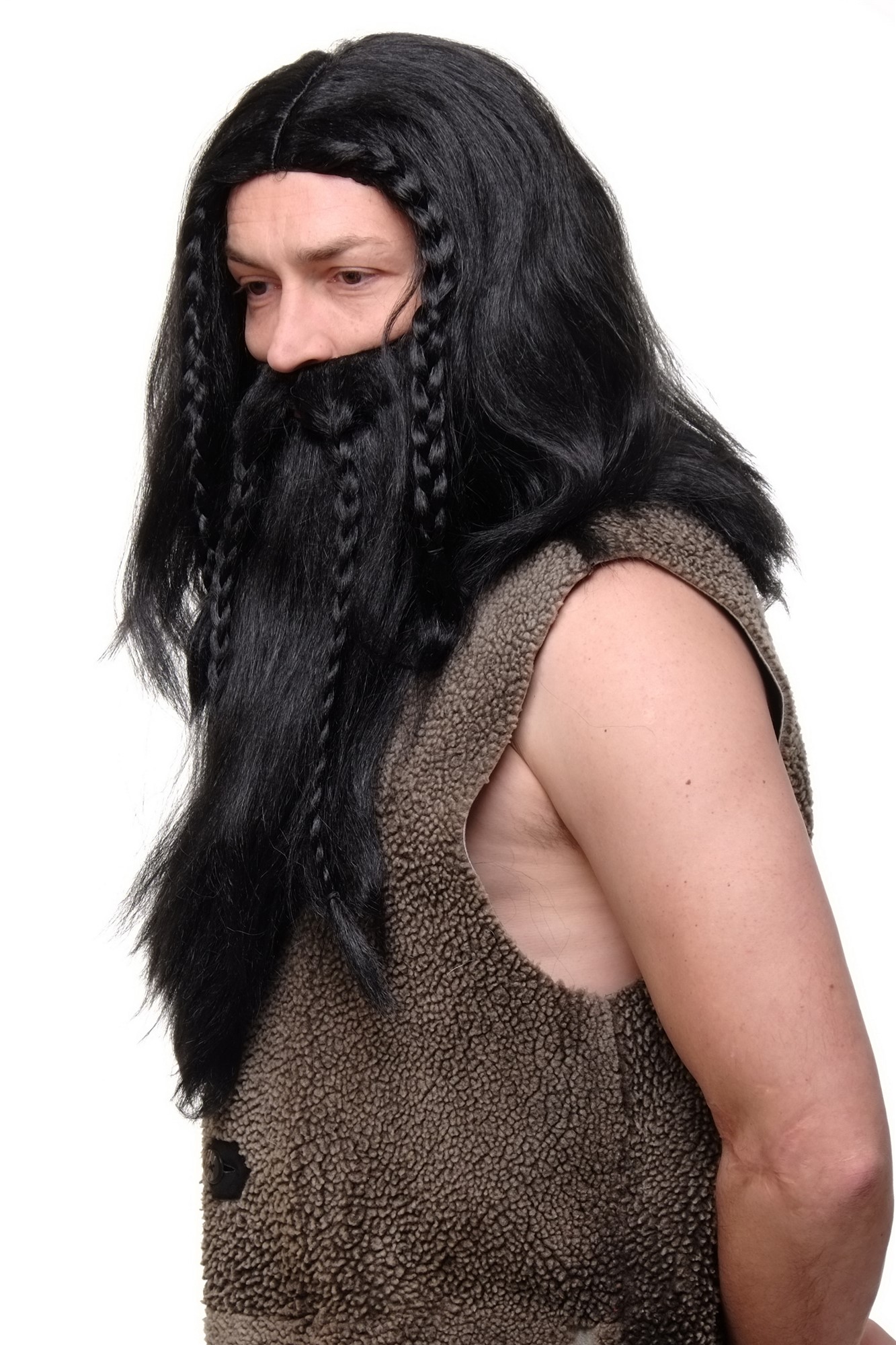 Party/Fancy Dress /Halloween black Wig & Beard Erik Viking Chieftain Barbarian Berzerker Dwarf, view 2, WIG ME UP: Your Perücken Online Shop Party Wig, Men, Black, Braided, long