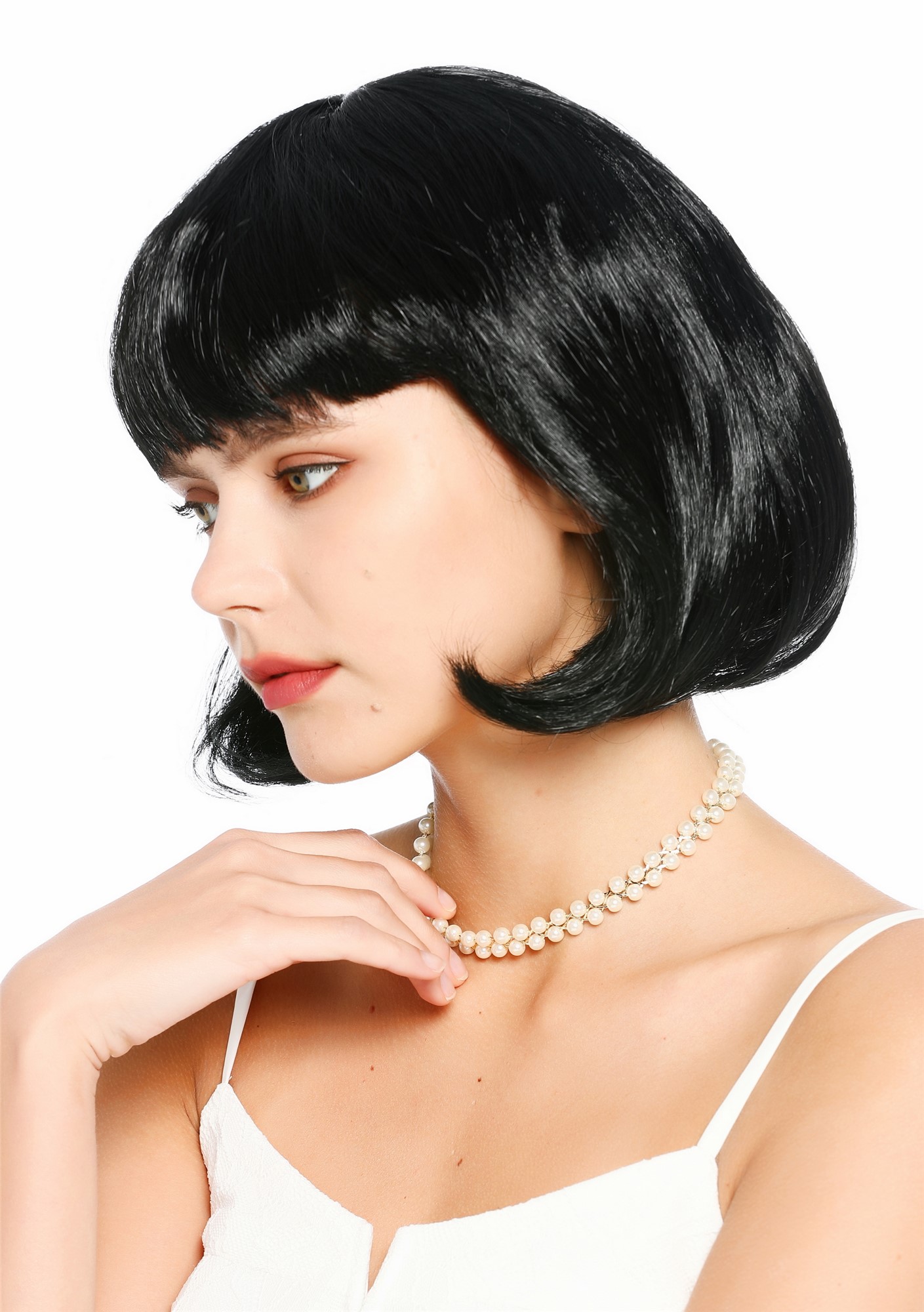 glatte Party-Perücke Schwarz 30 cm lange Perücke für Damen