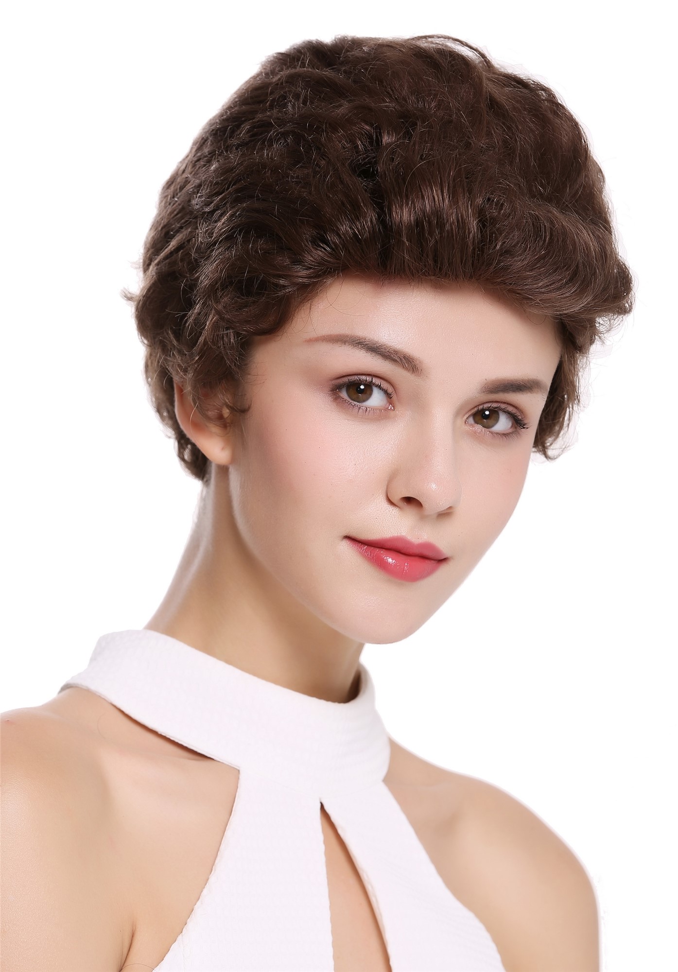 hochwertige Qualitätsperücken, Perücke Echthaar Herren Damen kurz Tolle Braun B-HH-12-8, Ansicht 2, WIG ME UP: Ihr Perücken Online Shop wellige Tressen-Perücke mit Klebeflächen 100% Echthaar Mittel-Aschbraun kurze Haare für Unisex