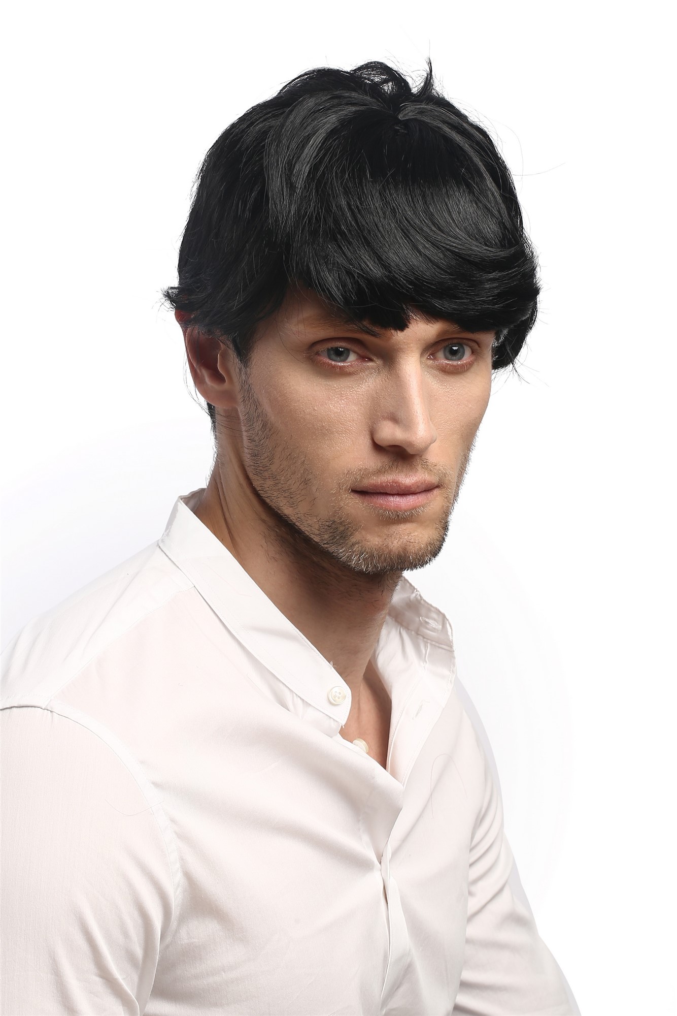 91087-ZA103 Man Gents Party Wig Halloween Fancy Dress black short fringe parting to side, view 4, WIG ME UP: Your Perücken Online Shop Party Wig, Men, Black, wavy, short