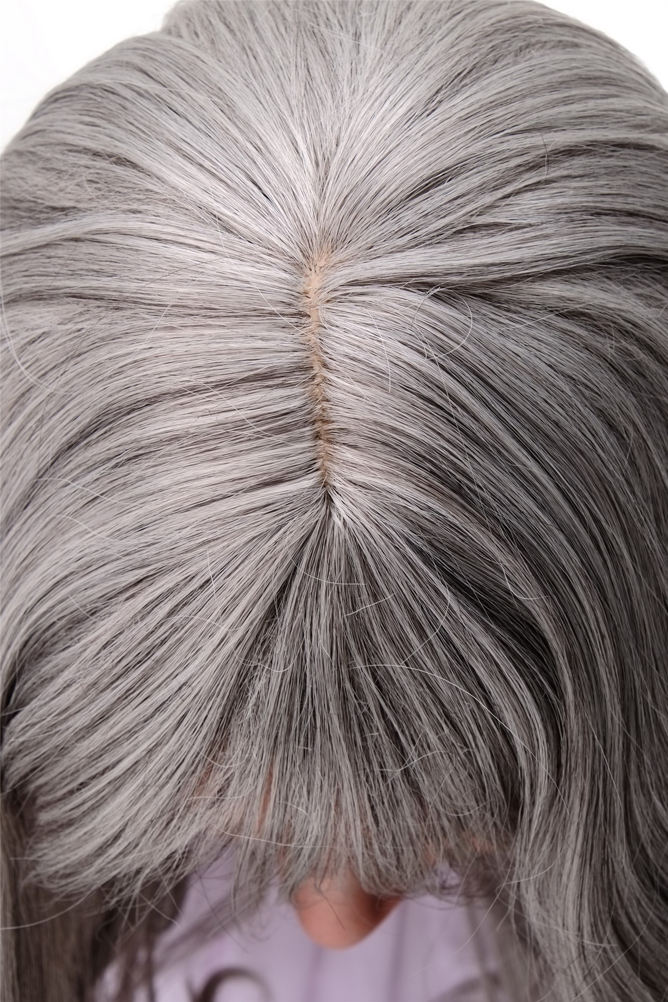 hochwertige Qualitätsperücken, Elegante Damen Perücke lange lockige Haare Pony Grau Hellgrau-Mix 3001-51, Ansicht 5, WIG ME UP: Ihr Perücken Online Shop wellige Tressen-Perücke mit Kopfhaut-Imitat Grau lange Haare für Damen