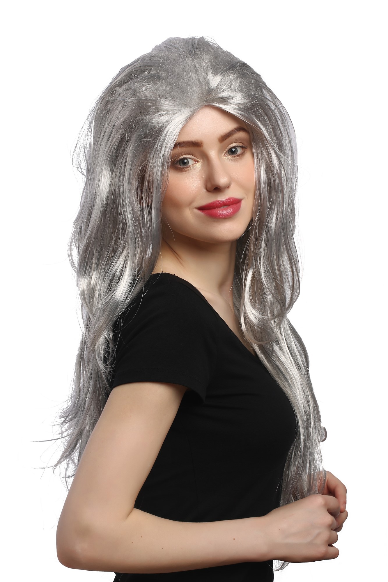 Lady Party Wig Fancy Dress grey very long straight teased backcombed Grandmother Witch Old Hippie, view 4, WIG ME UP: Your Perücken Online Shop Party Wig, Ladies, Grey, straight, long
