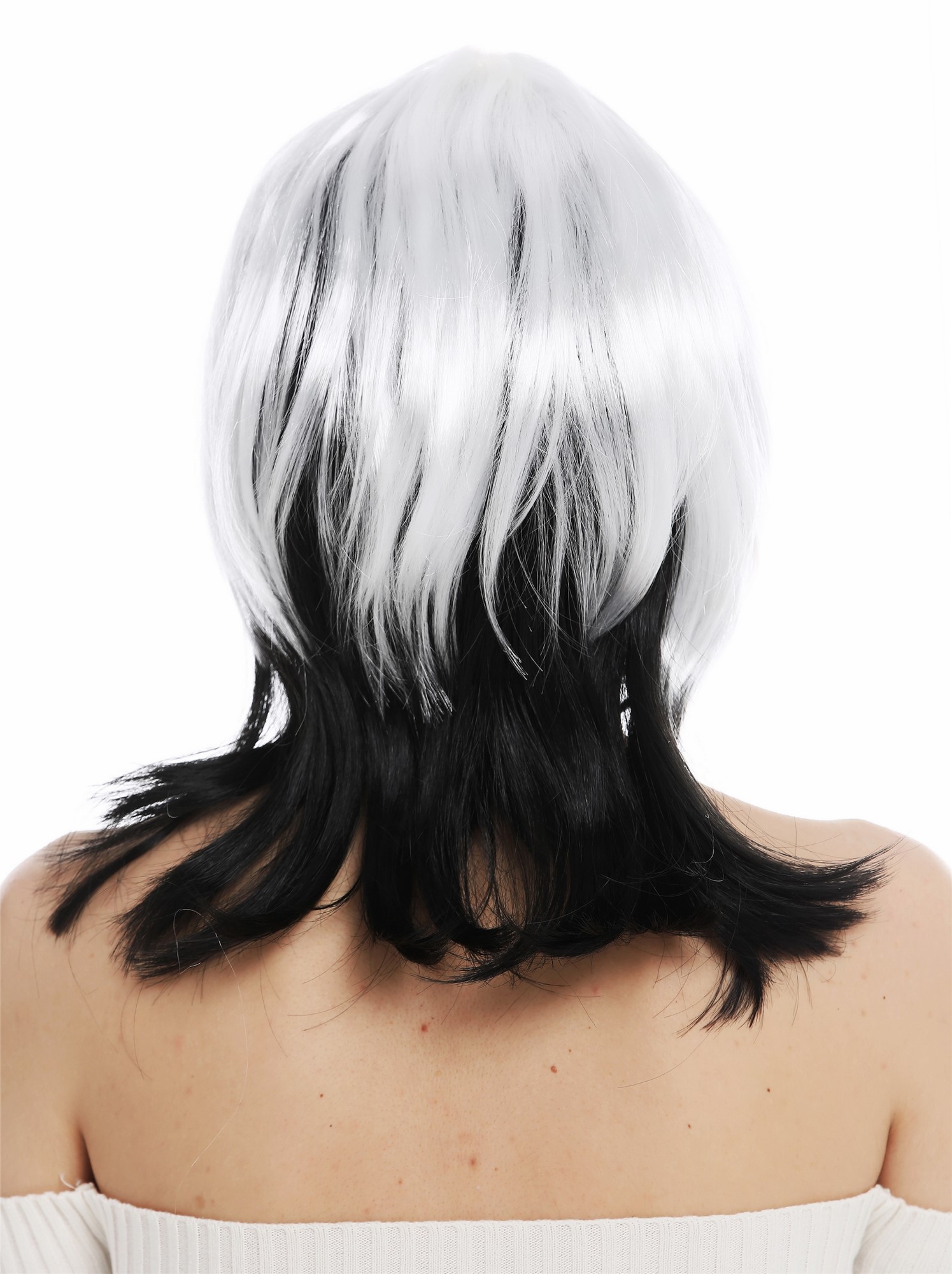günstige Party Perücke, Perücke schwarz weiß gestuft Vamp 6820706-P103-68, Ansicht 6, WIG ME UP: Ihr Perücken Online Shop glatte Party Perücke Tiefschwarz-Weiß-Mix schulterlange Haare für Damen