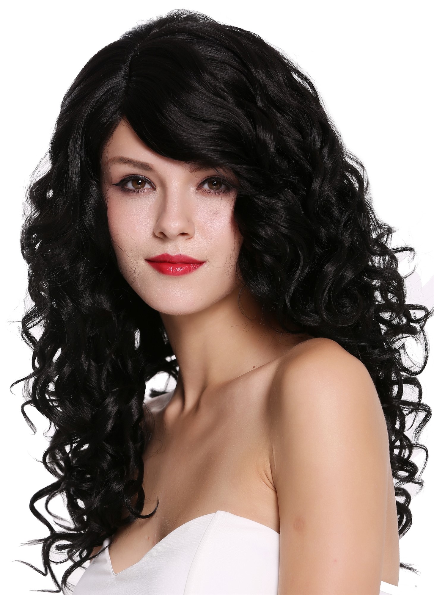 hochwertige Qualitätsperücken, Perücke Locken Volumen Lang Scheitel Schwarz RGF-6467C-1B, Ansicht 3, WIG ME UP: Ihr Perücken Online Shop lockige Tressen-Perücke mit Kopfhaut-Imitat Samtschwarz lange Haare für Damen