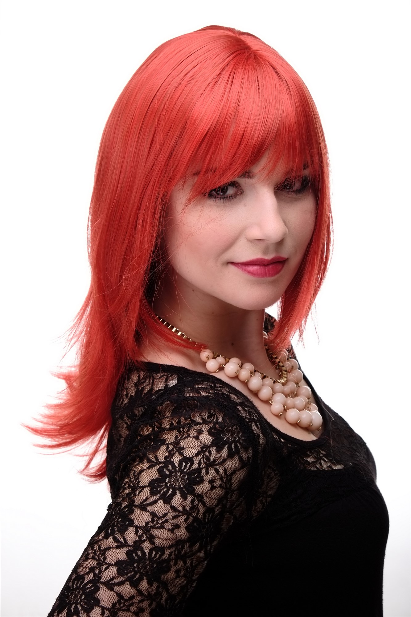 Lady wig medium length fringe parted to side straight layered bright red 3003, view 3, WIG ME UP: Your Perücken Online Shop Quality Wigs, Ladies, red mix, straight, long