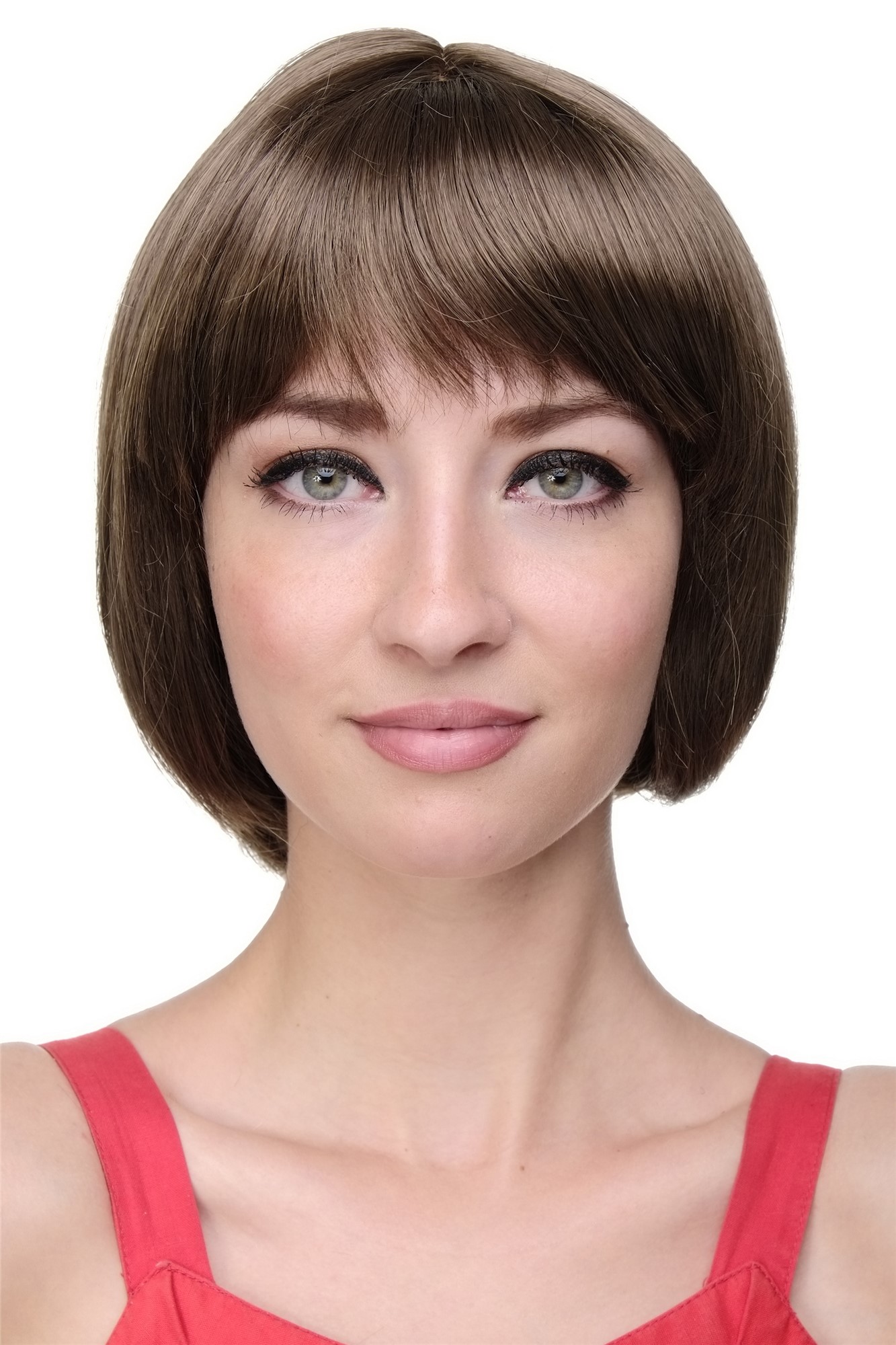 Lady  Wig short Page Bob fringe bangs light to middle brown brunette703-12, front view, WIG ME UP: Your Perücken Online Shop Quality Wigs, Ladies, golden brown, straight, short