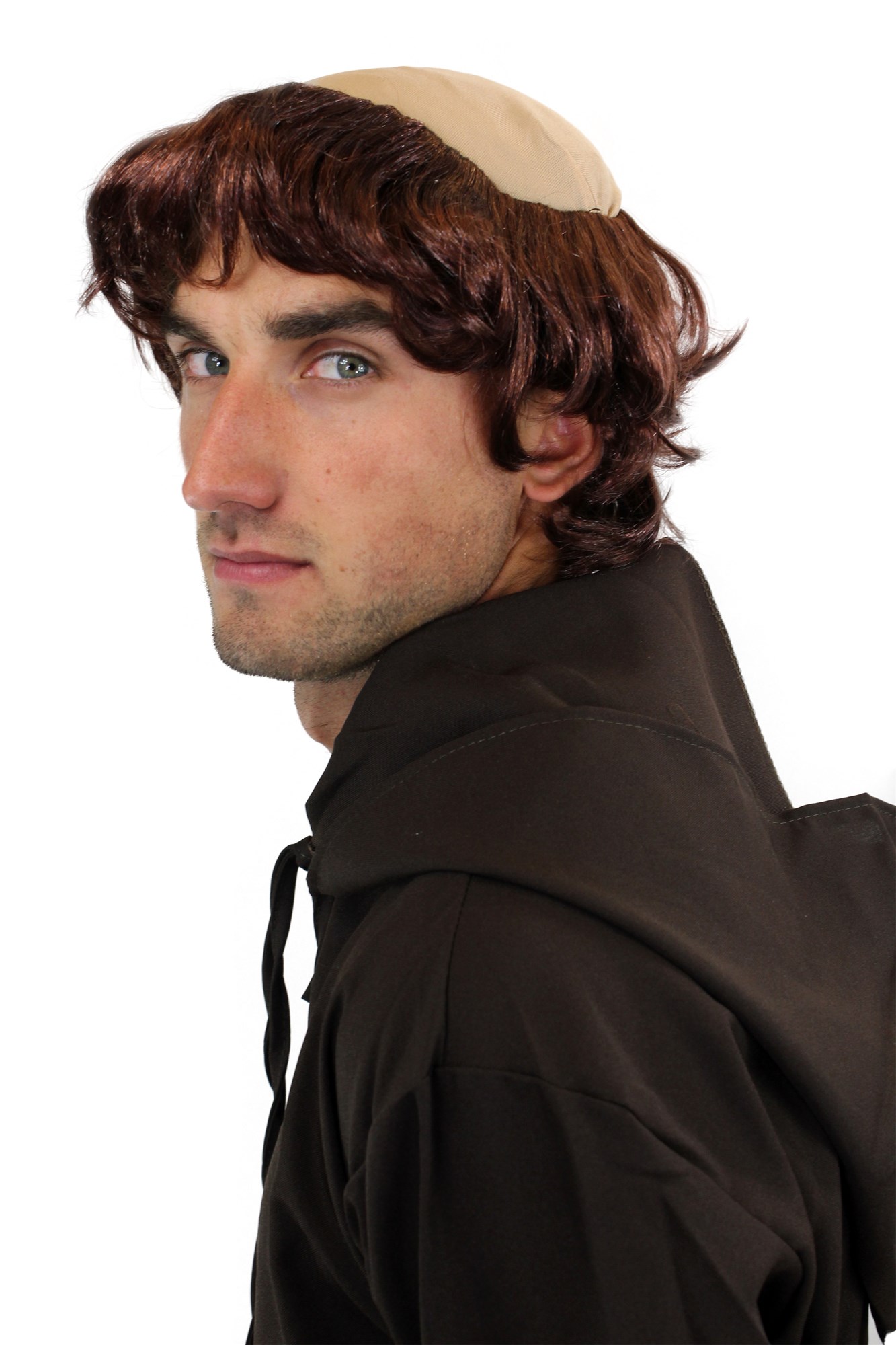 günstige Party Perücke, Perücke Mittelalter Mönch Tonsur braune Haare 739-P33, Ansicht 2, WIG ME UP: Ihr Perücken Online Shop wellige Party Perücke Mahagoni kurze Haare für Herren