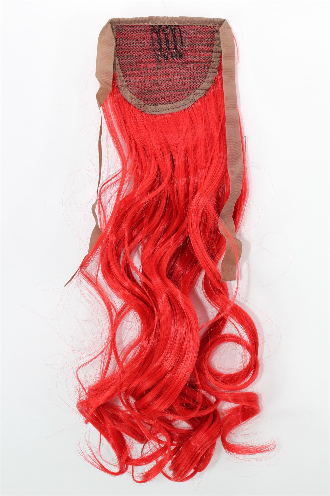hochwertiges Haarteil Rot Feuerrot wellig Bändchen + Klammer Befestigung YZF-TC18-113, Ansicht 2, WIG ME UP: Ihr Perücken Online Shop welliges Zopf-Haarteil Rot 45 cm lang
