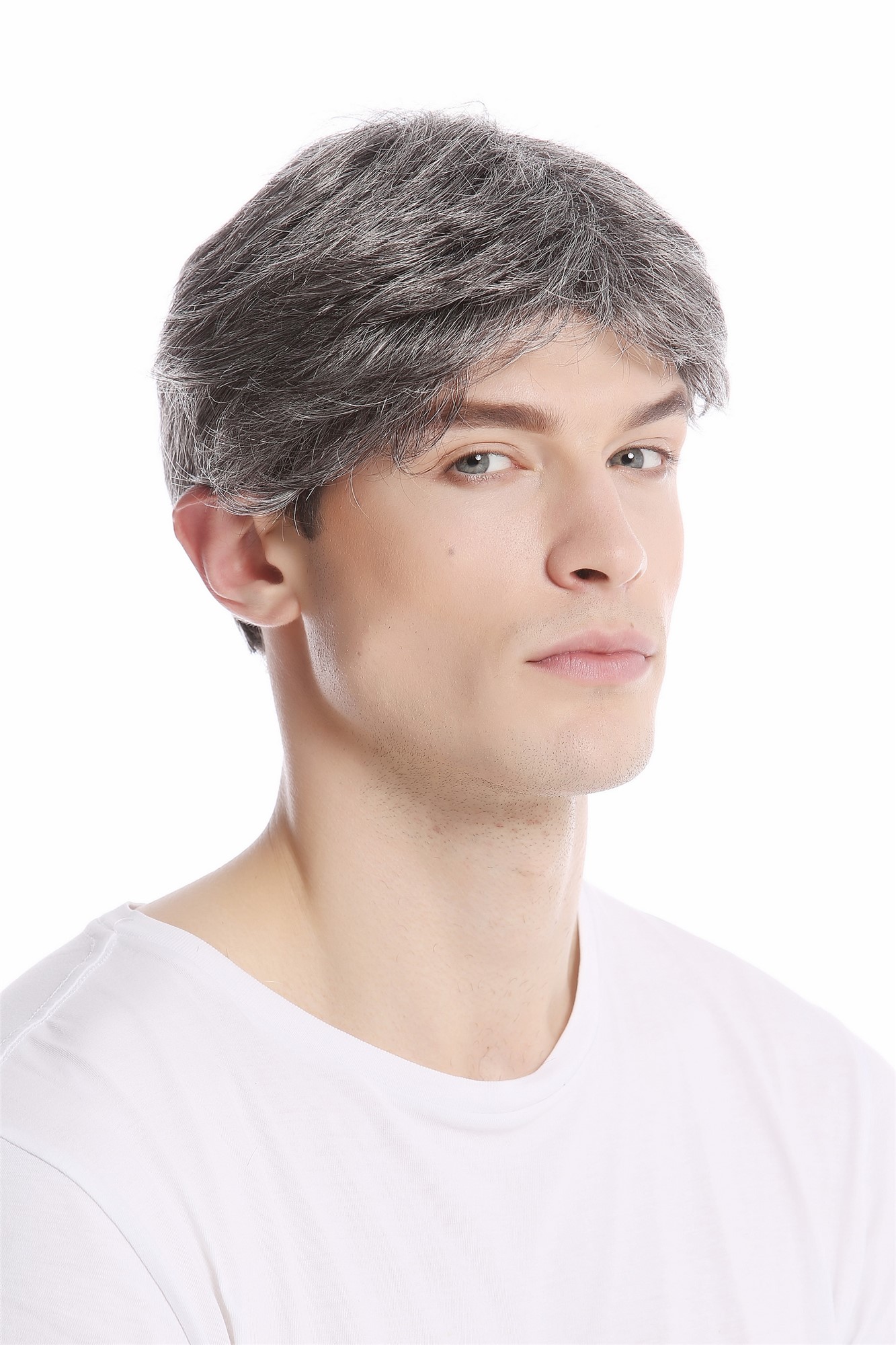 glatte Tressen-Perücke Dunkelbraun-Grau-Mix kurze Haare für Herren