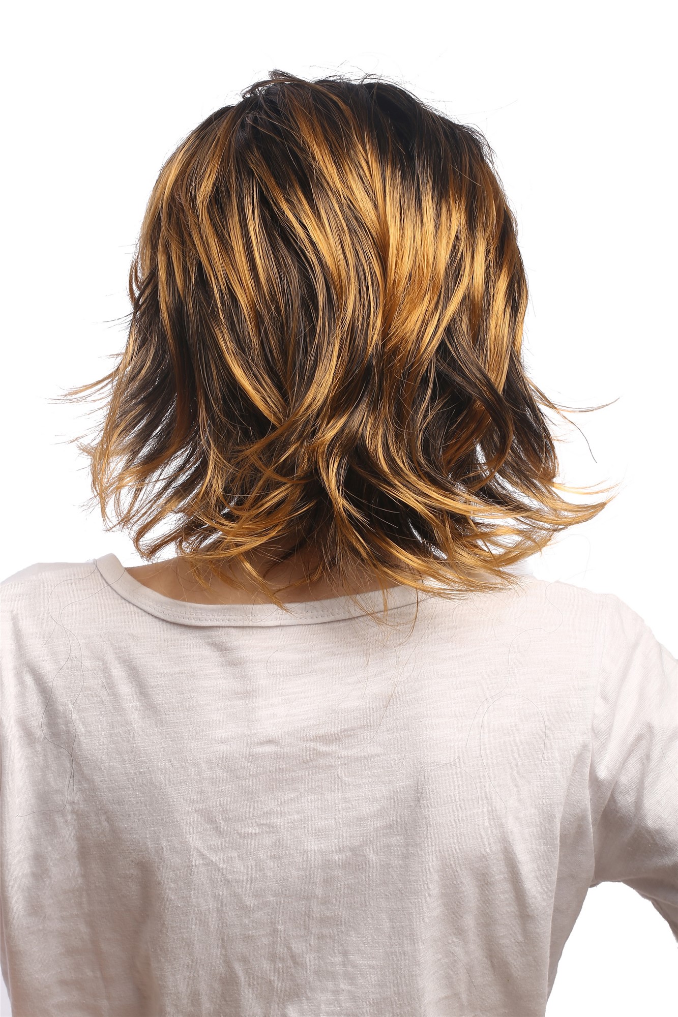 günstige Party Perücke, Perücke Braun Blond Strähnen Wild Kurz 6046-P27TP1, Ansicht 4, WIG ME UP: Ihr Perücken Online Shop wellige Party Perücke Braun schulterlange Haare für Damen