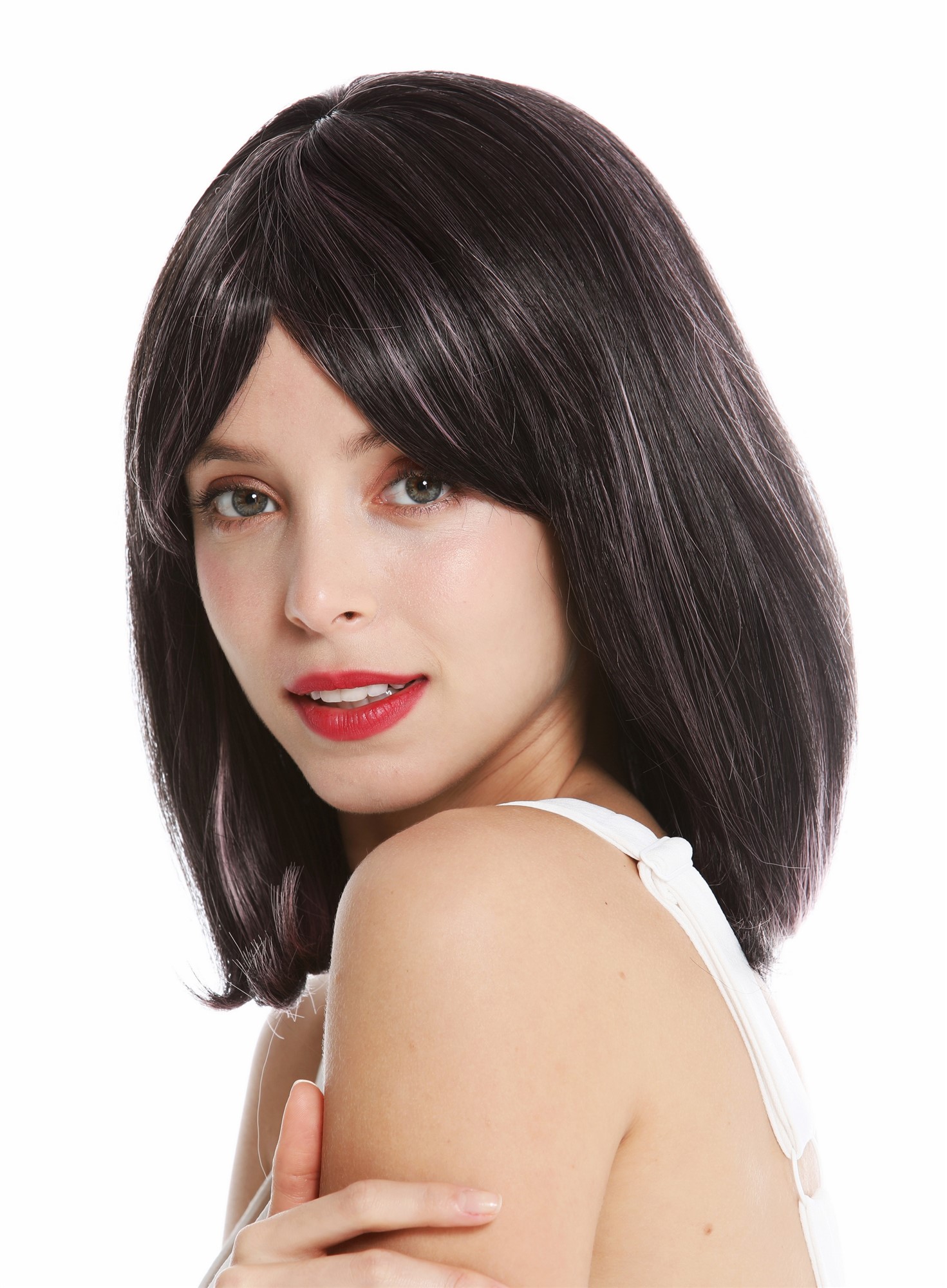 hochwertige Qualitätsperücken, Perücke schulterlang Longbob Balayage schwarz rosa Strähnen VK-3-2HT2311, Ansicht 3, WIG ME UP: Ihr Perücken Online Shop glatte Tressen-Perücke mit Kopfhaut-Imitat Schwarz-Rosa-Mix schulterlange Haare für Damen