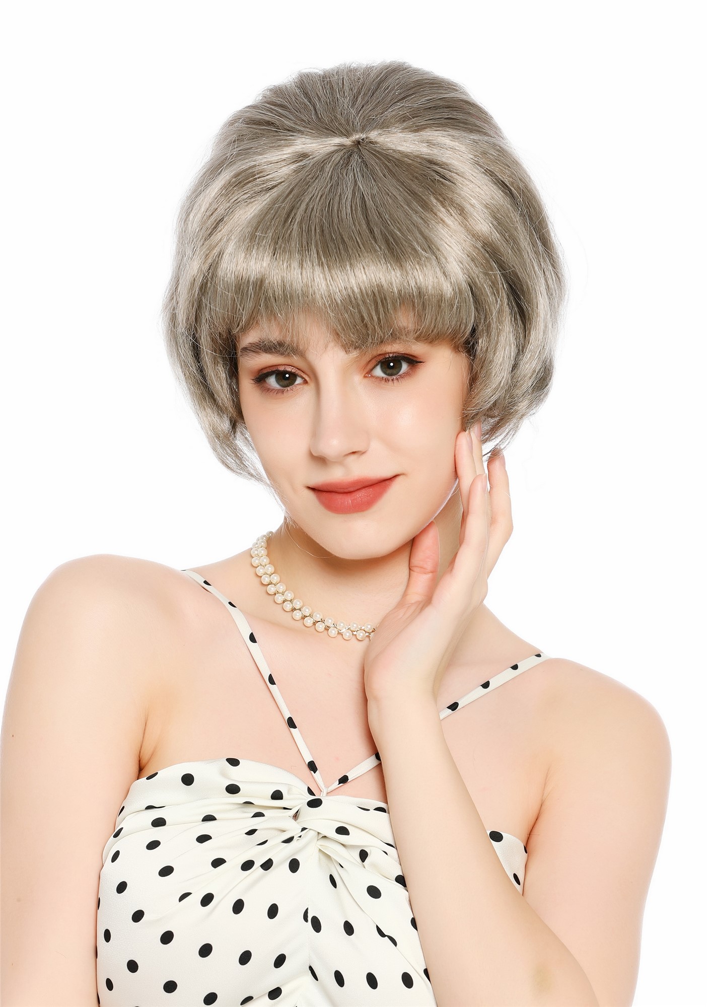 Perücke Damen Retro 50er 60er Beehive hochtoupiert kurz Pony Grau Blond Mix VK-65-1175