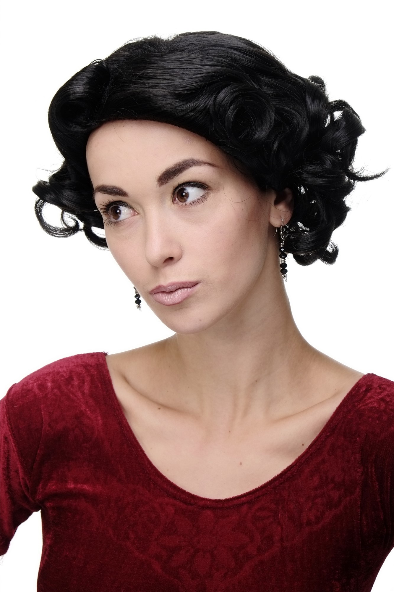 hochwertige Qualitätsperücken, Frauen Perücke 20er Jahre Swing Charleston Schwarz GFW1717-2, Ansicht 2, WIG ME UP: Ihr Perücken Online Shop lockige Tressen-Perücke Schwarzbraun kurze Haare für Damen