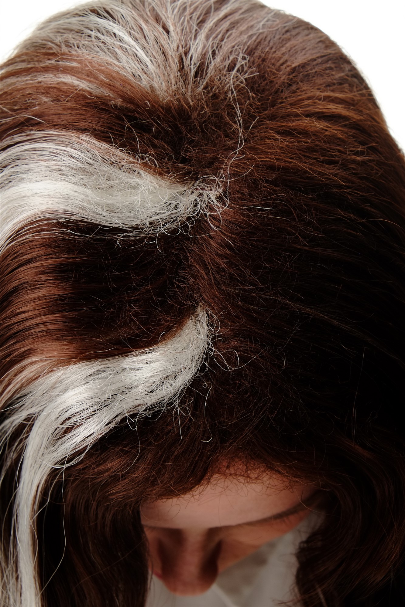 Lady wig wavy medium length middle parting mahogany streaked white blond GFW2469, view 5, WIG ME UP: Your Perücken Online Shop Quality Wigs, Ladies, chestnut brown-platinum blonde mix, wavy, shoulder-length