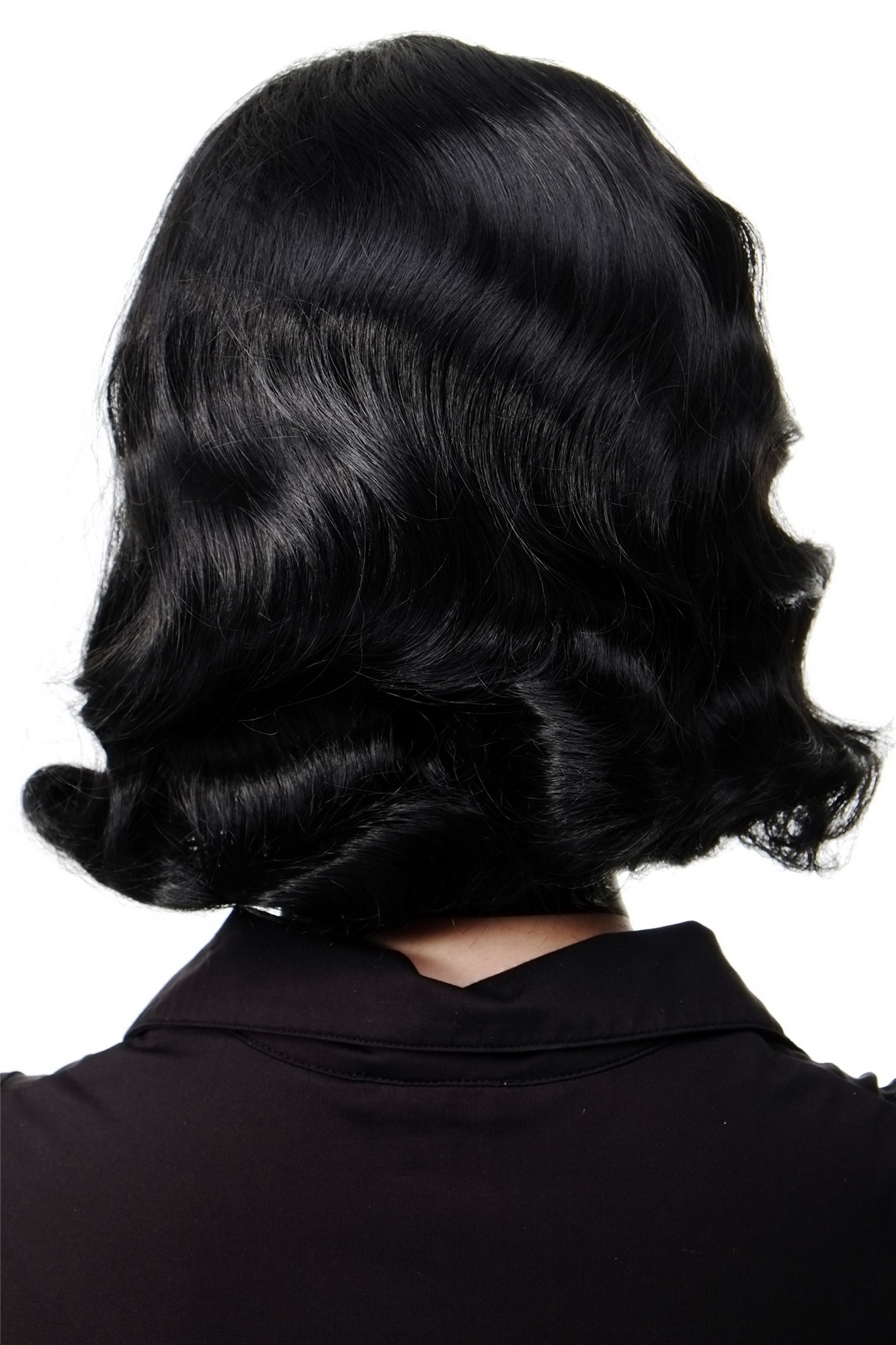 hochwertige Qualitätsperücken, Perücke 20er Jahre Swing Charleston Schwarz GFW1726-1B, Ansicht 4, WIG ME UP: Ihr Perücken Online Shop wellige Tressen-Perücke mit Kopfhaut-Imitat Samtschwarz kurze Haare für Damen