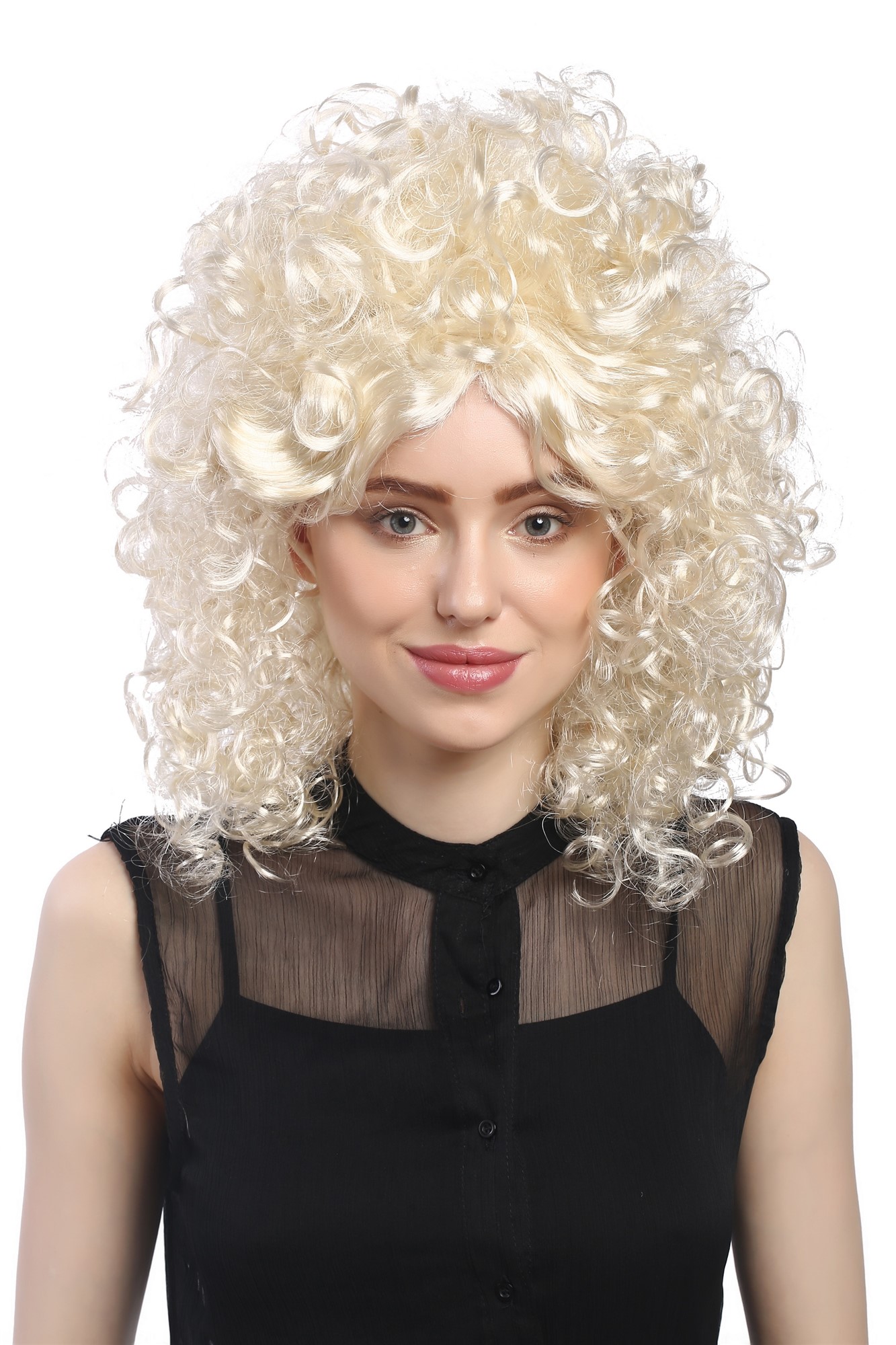 Lady Party Wig Halloween Fancy Dress Baroque extravagant Afro Beehive 60s 70s curls bright blond, front view, WIG ME UP: Your Perücken Online Shop Party Wig, Ladies, Blonde, curled, shoulder-length