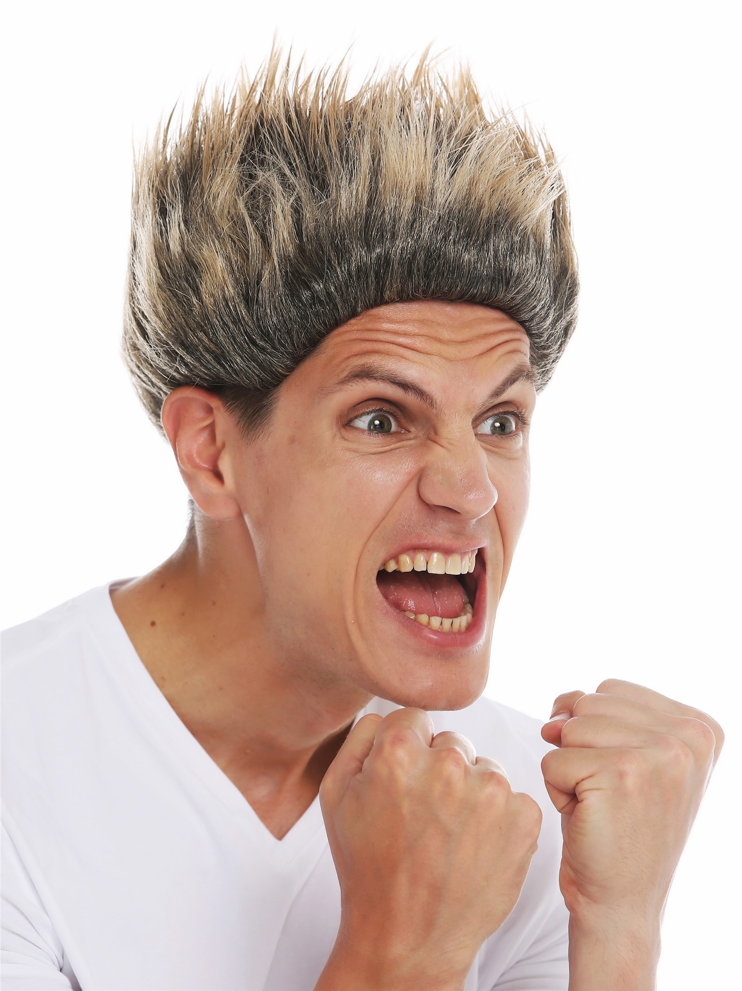 Wig Halloween men women high teased troll devil goblin black blonde tips 31733, view 4, WIG ME UP: Your Perücken Online Shop Party Wig, Men, jet black-caramel blonde mix, straight, short