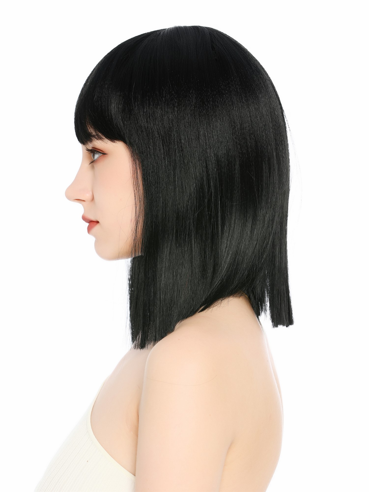 Perücke Damen Longbob glatt schulterlang Pony Clavi-Cut Schwarz Tiefschwarz VK-64-1