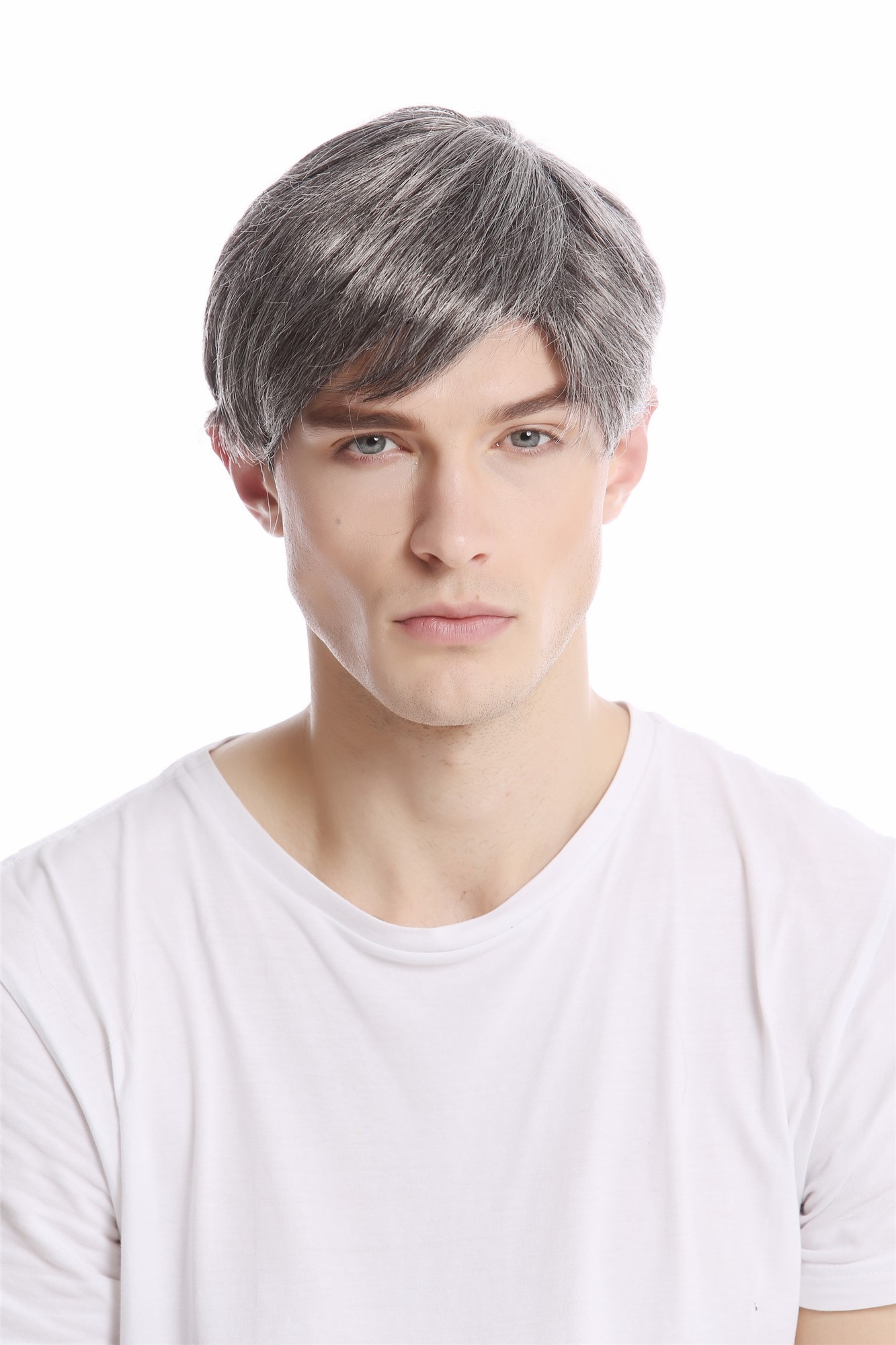 glatte Tressen-Perücke Dunkelbraun-Grau-Mix kurze Haare für Herren