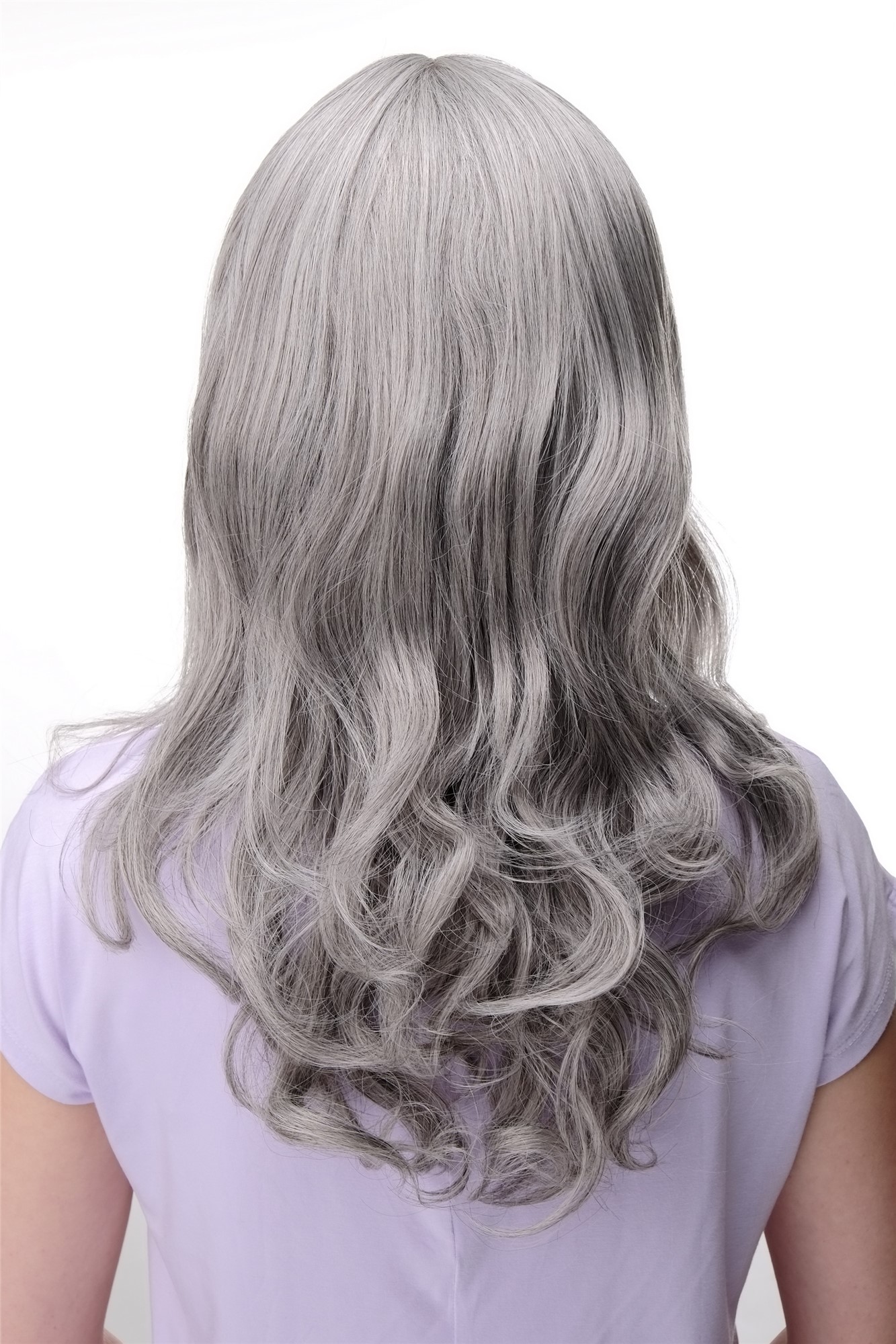 hochwertige Qualitätsperücken, Elegante Damen Perücke lange lockige Haare Pony Grau Hellgrau-Mix 3001-51, Ansicht 4, WIG ME UP: Ihr Perücken Online Shop wellige Tressen-Perücke mit Kopfhaut-Imitat Grau lange Haare für Damen