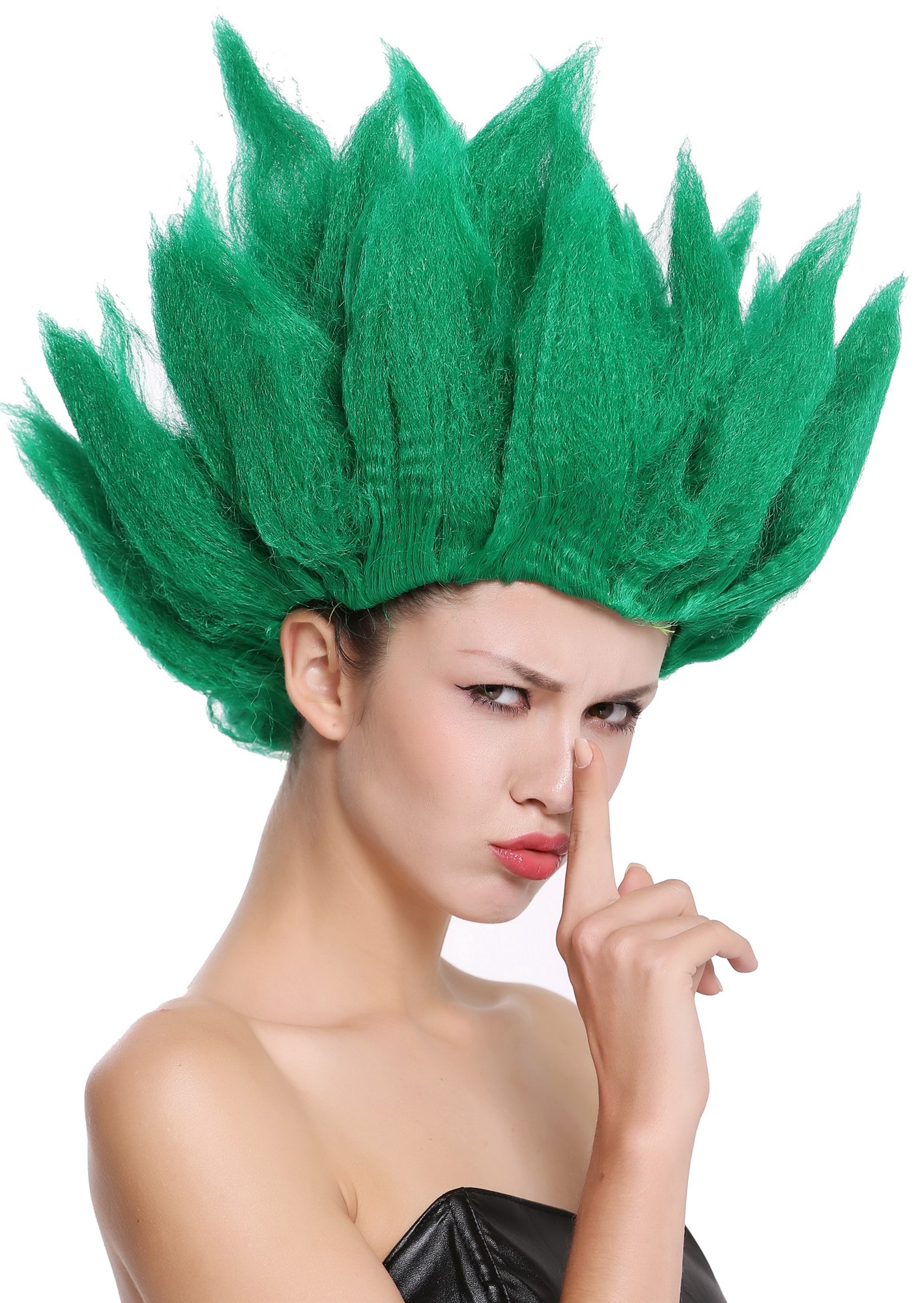 Lady Gents Man Party Wig Demon Flower Wood Fairy Pixie green teased high 91062, front view, WIG ME UP: Your Perücken Online Shop Party Wig, Unisex, Green, wavy, short