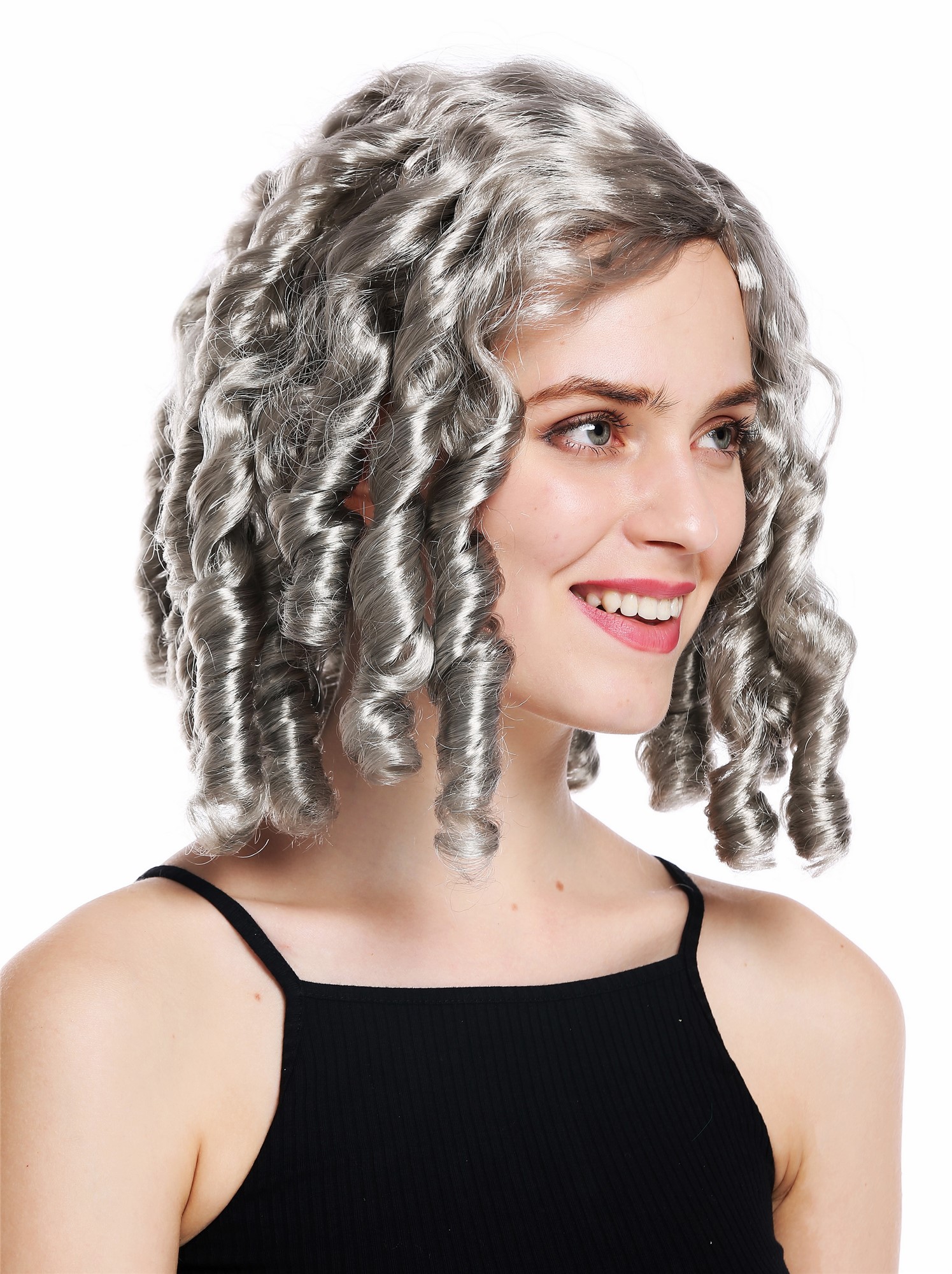 Women's party wig baroque Gothic Lolita cosplay corkscrew curls grey gray 91308, view 2, WIG ME UP: Your Perücken Online Shop Party Wig, Ladies, silver gray, curled, shoulder-length