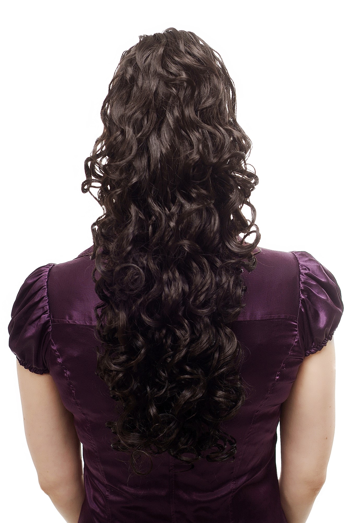 Ponytails, dark brown, curled, long