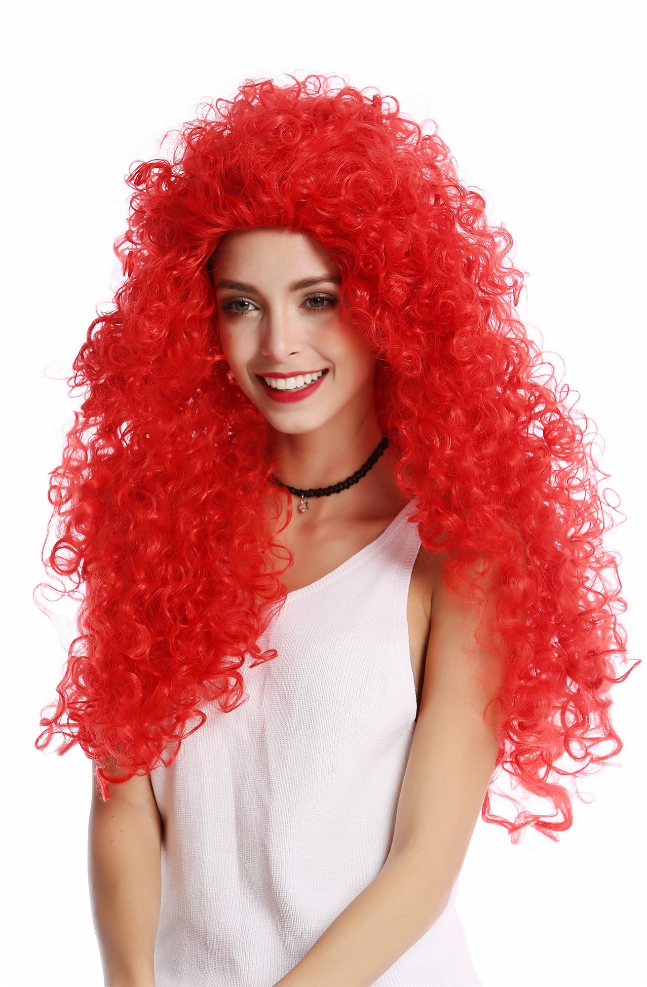 hochwertige Qualitätsperücken, Perücke Lang Locken Rot Mähne YZF-4380-113, Vorderansicht, WIG ME UP: Ihr Perücken Online Shop lockige Tressen-Perücke Rot lange Haare für Damen