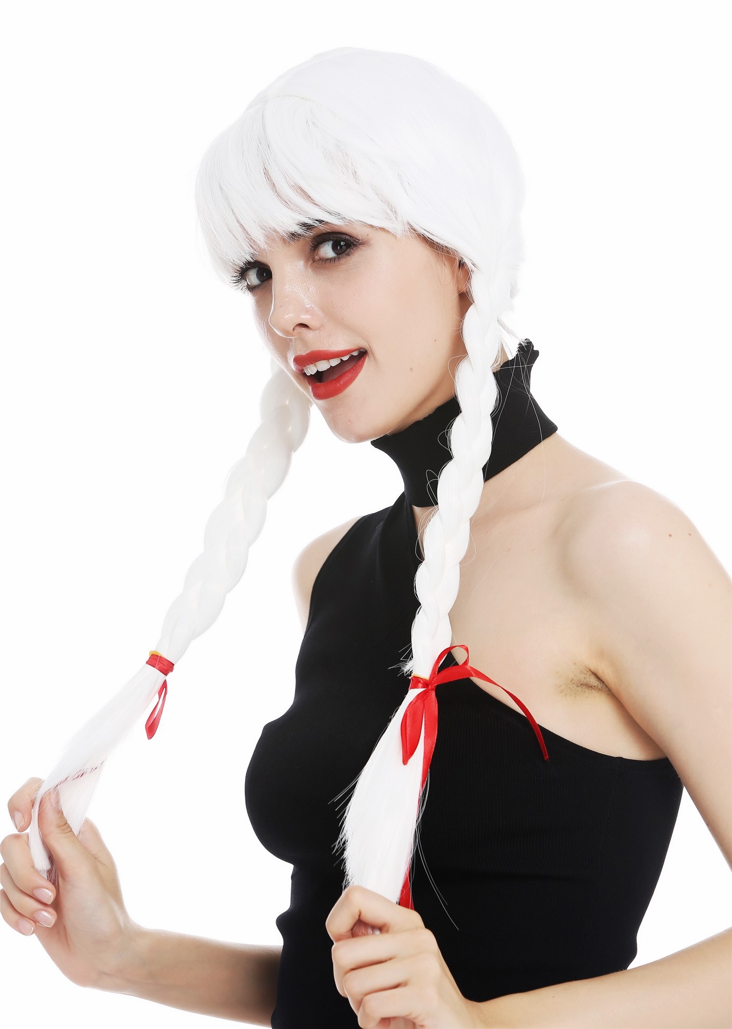 Lady women's wig Halloween carnival long plaited braids fringe white XR-008, view 3, WIG ME UP: Your Perücken Online Shop Party Wig, Ladies, White, Braided, long