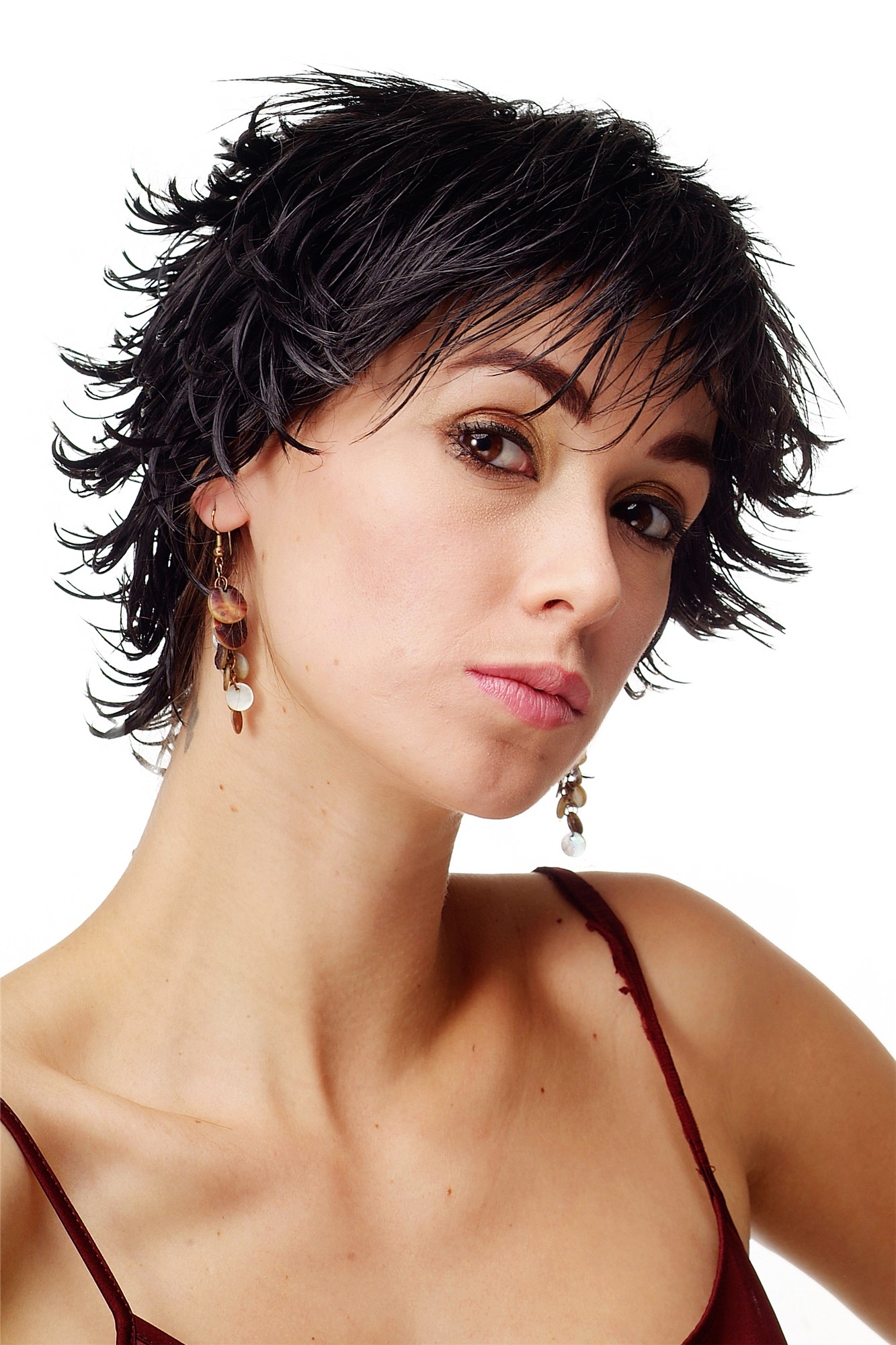 hochwertige Qualitätsperücken, Damenperücke Kurzhaar Schwarz Wet Look Modell: DW140, Vorderansicht, WIG ME UP: Ihr Perücken Online Shop wellige Tressen-Perücke Schwarzbraun kurze Haare für Damen