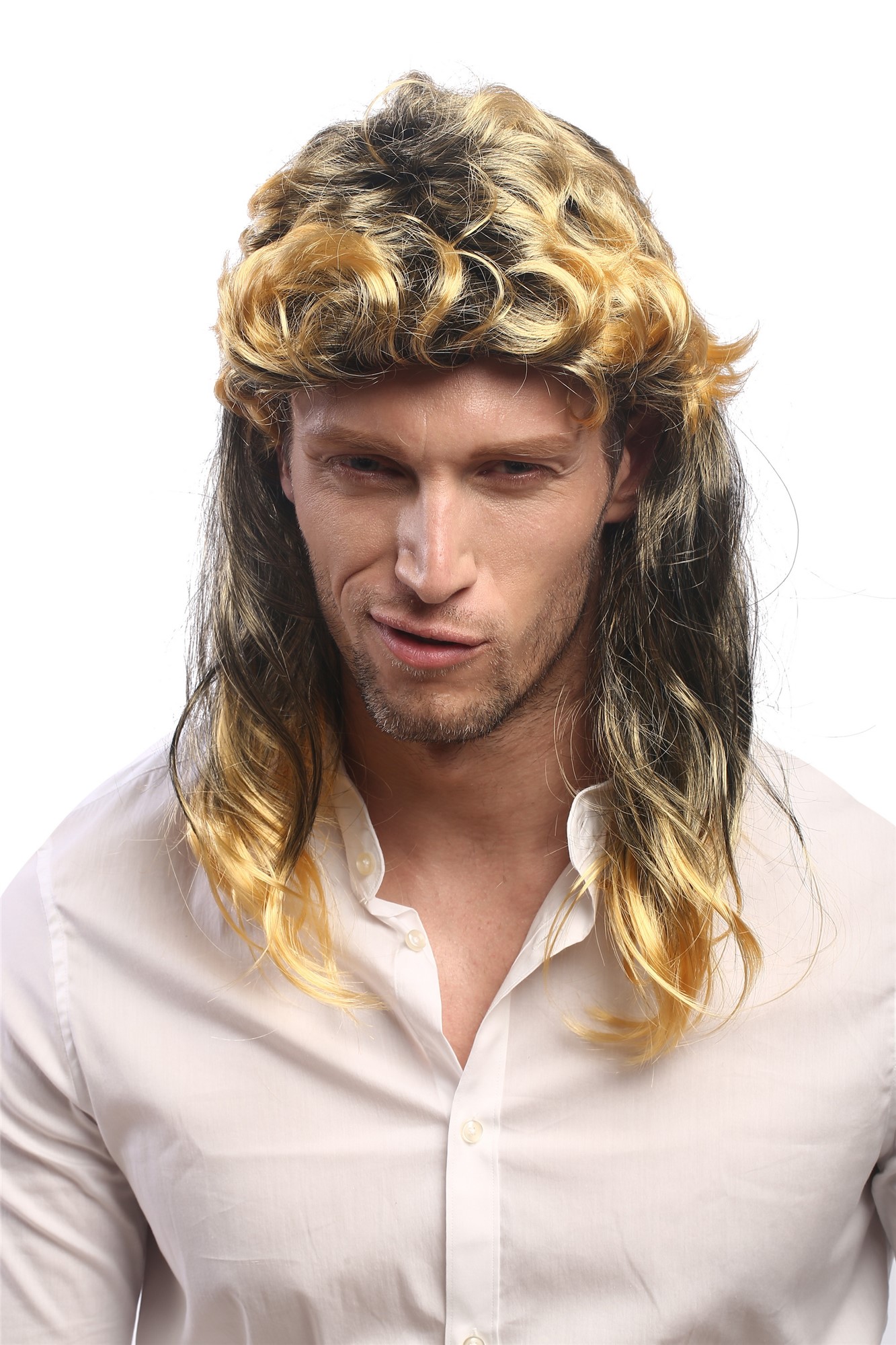 Party Wig, Men, Black,Blonde, curled, long