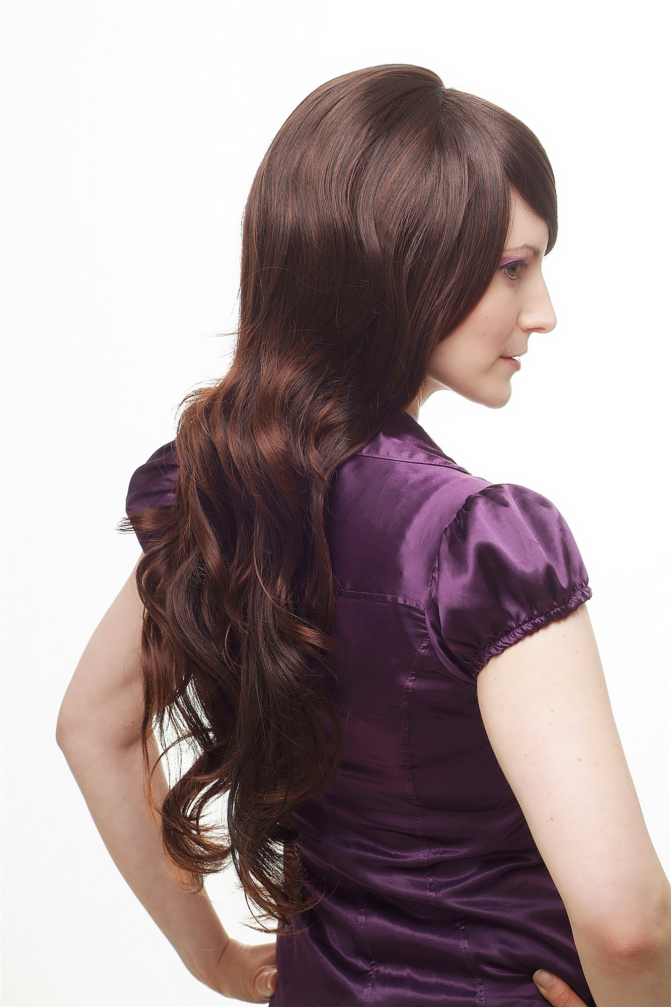 hochwertige Qualitätsperücken, Perücke toupiert 60ies Retro Mahagoni H9149-2T33, Ansicht 2, WIG ME UP: Ihr Perücken Online Shop wellige Tressen-Perücke Braun lange Haare für Damen