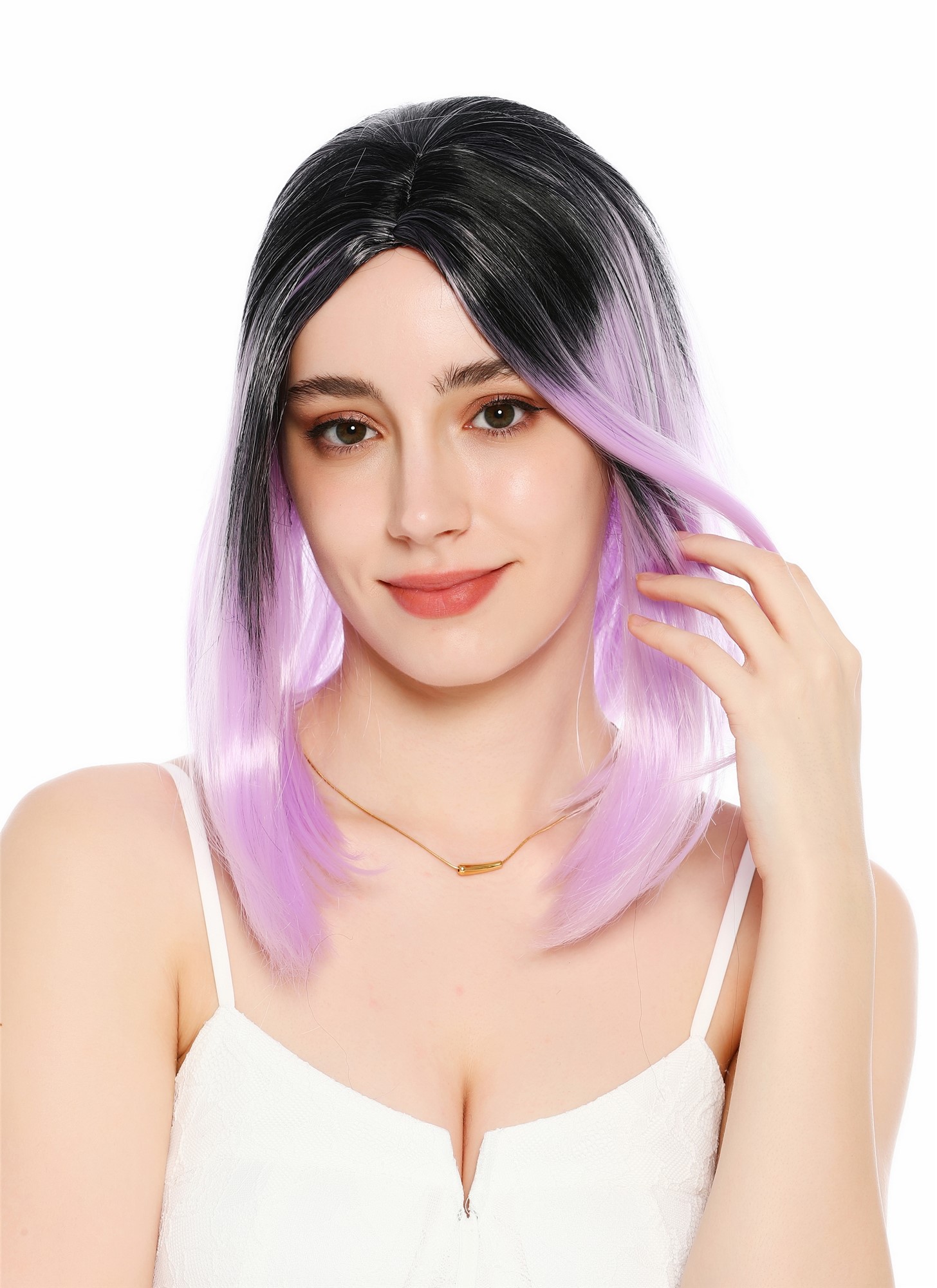 Perücke Damen Mittelscheitel schulterlang glatt Ombre Schwarz helles Violett GFW3977-1TTF2403A