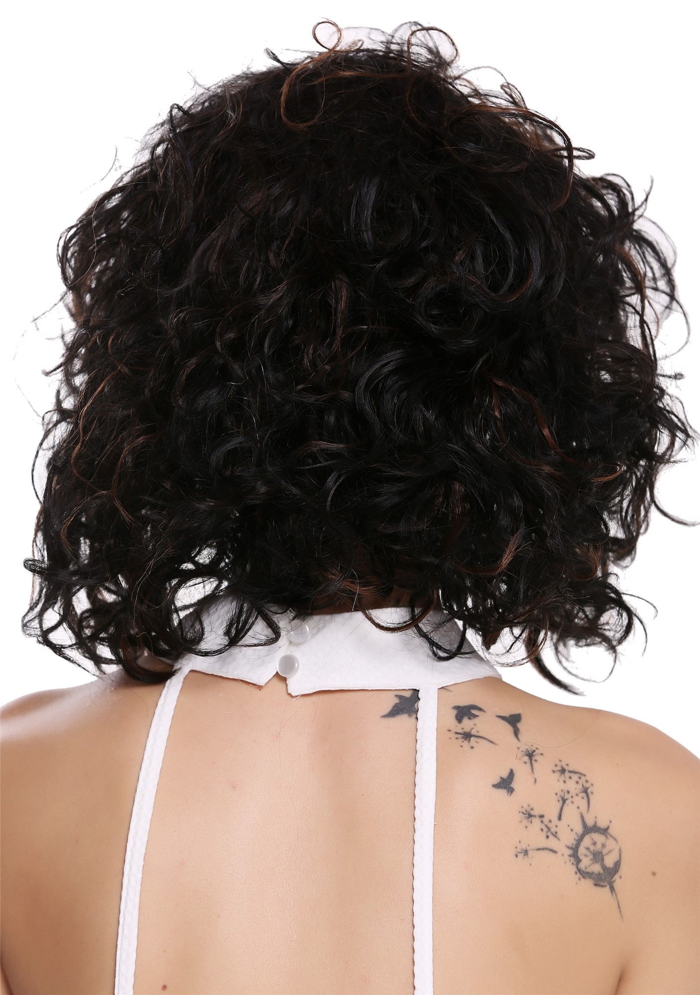 hochwertige Qualitätsperücken, Perücke Wild Lockig Voluminös Kurz Kastanie Braun Mix DW-2698-2BH30, Ansicht 4, WIG ME UP: Ihr Perücken Online Shop lockige Tressen-Perücke Schwarzbraun-Kupferbraun schulterlange Haare für Damen