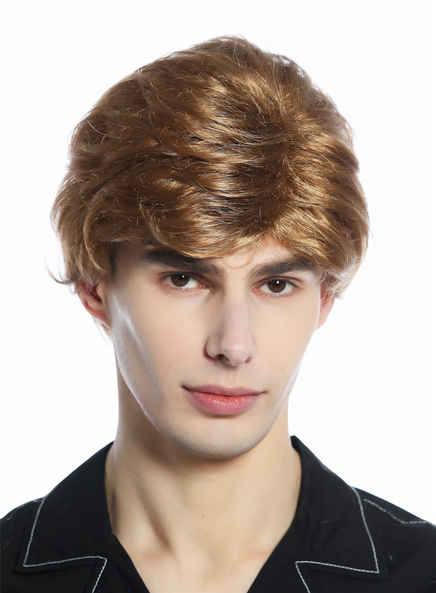 hochwertige Qualitätsperücken, Perücke kurz leicht wellig Dunkelblond DW1335-19, Vorderansicht, WIG ME UP: Ihr Perücken Online Shop lockige Tressen-Perücke Dunkelblond kurze Haare für Unisex