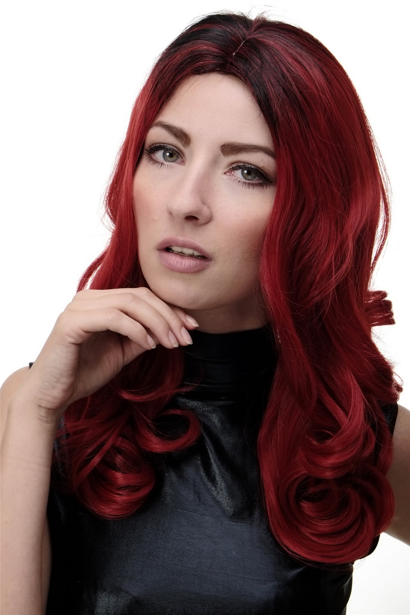 hochwertige Qualitätsperücken, Perücke Rot Mix Ombre lang GFW1832-RED-M130M, Ansicht 6, WIG ME UP: Ihr Perücken Online Shop lockige Tressen-Perücke mit Kopfhaut-Imitat Rot-Mix lange Haare für Damen